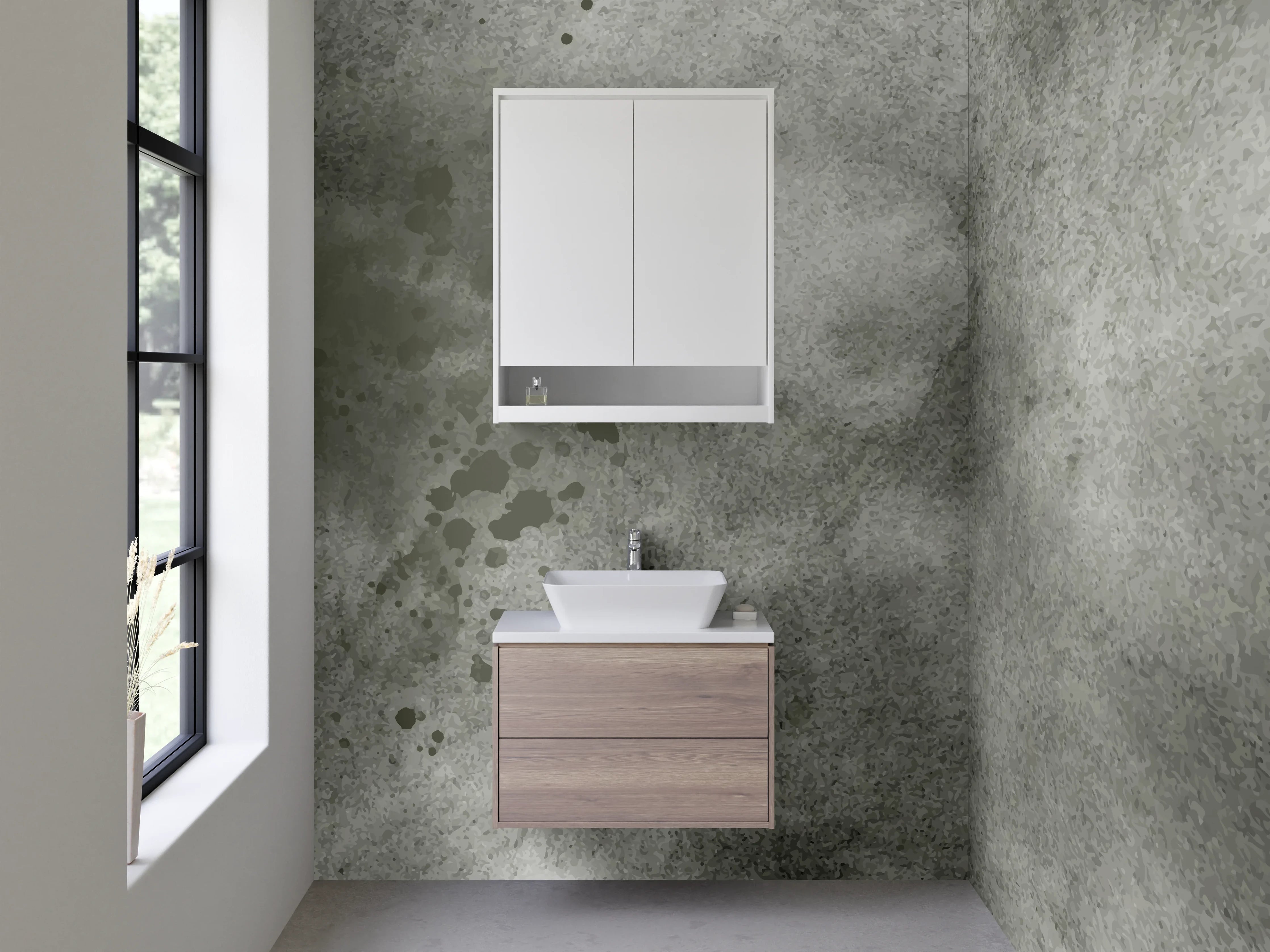 Waschbecken-Rückwand - Graue Marmortextur mit Wasserflecken