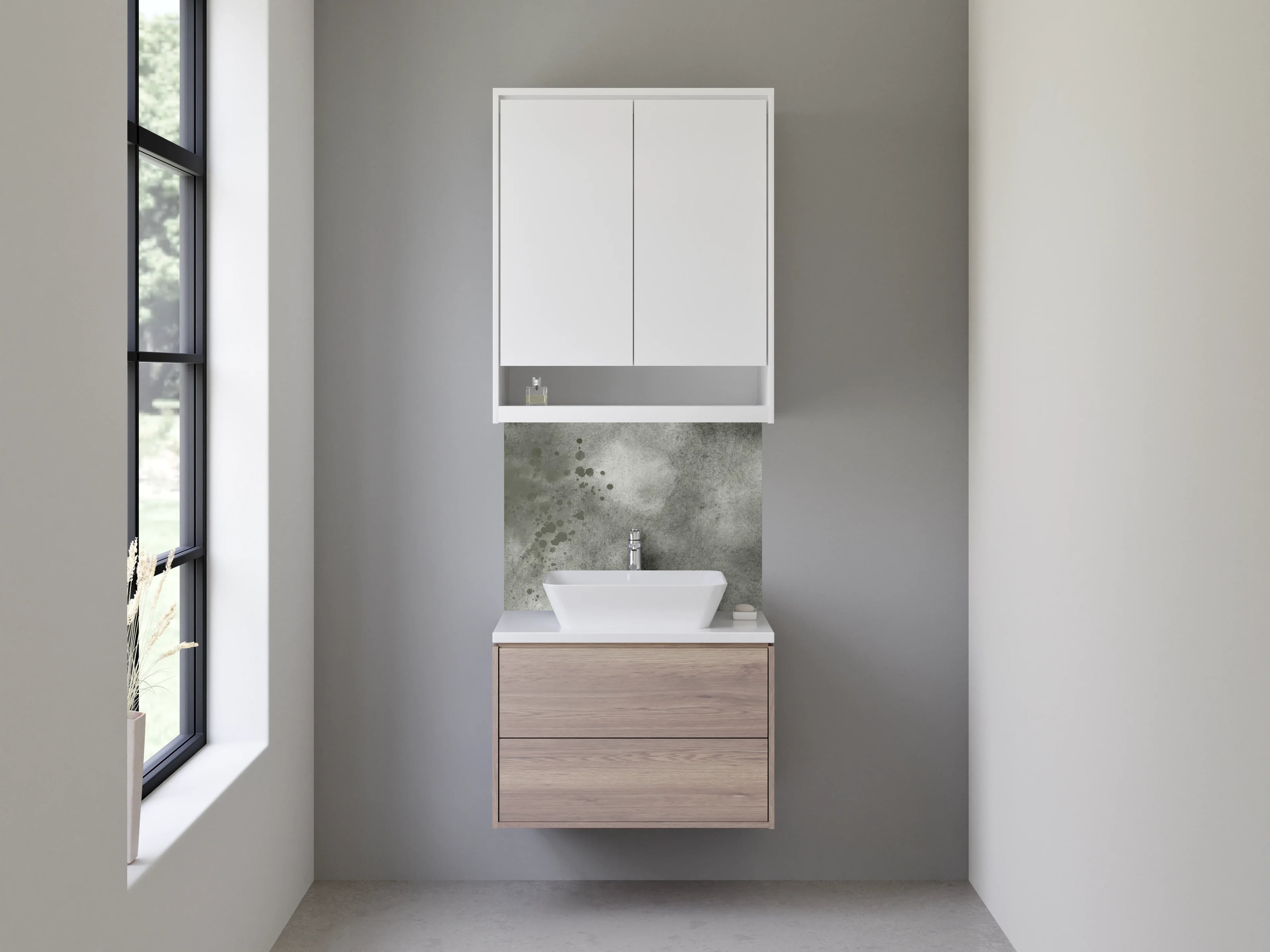 Waschbecken-Rückwand - Graue Marmortextur mit Wasserflecken