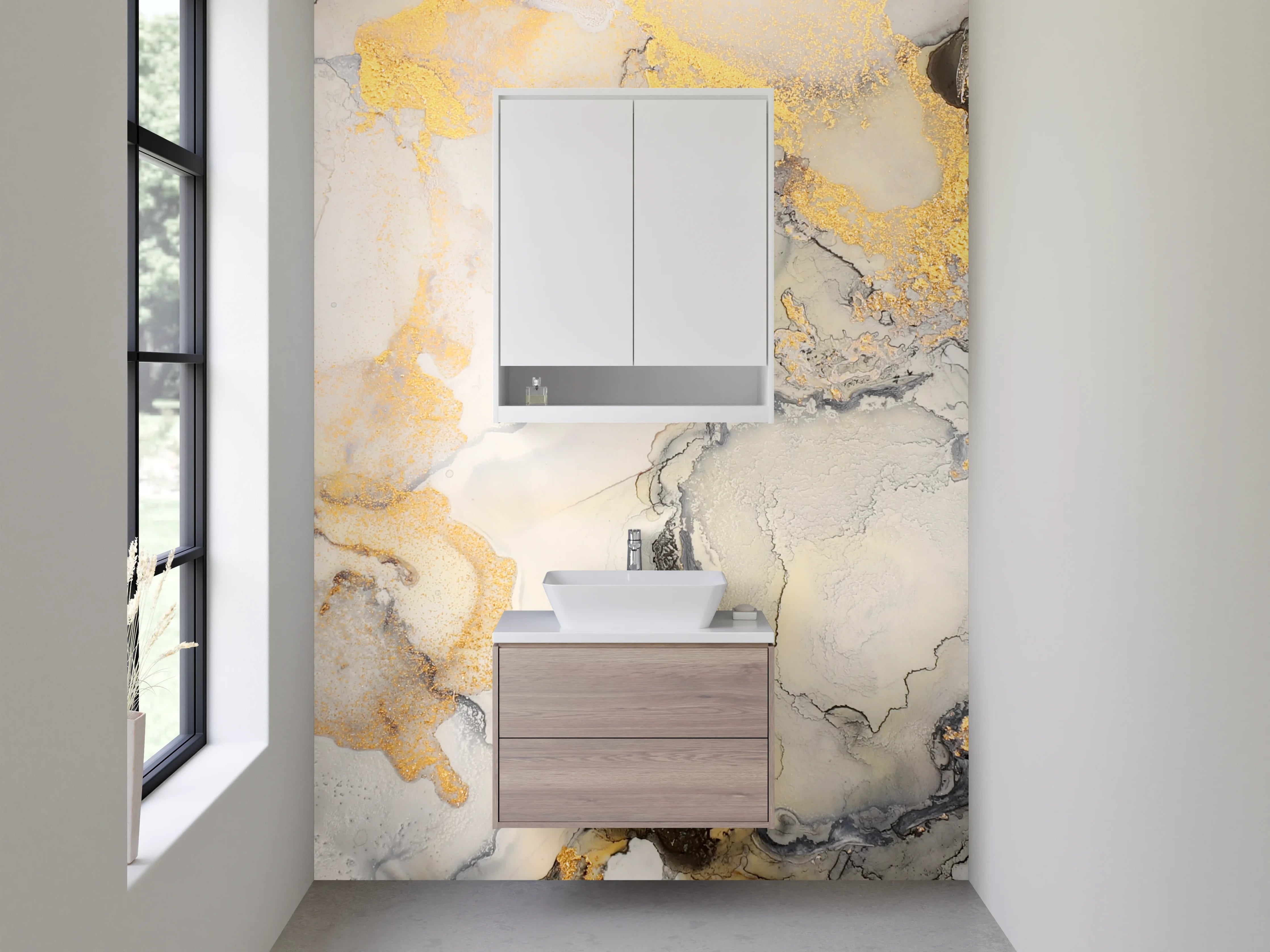 Waschbecken-Rückwand - Graue Marmorträume mit Goldglanz