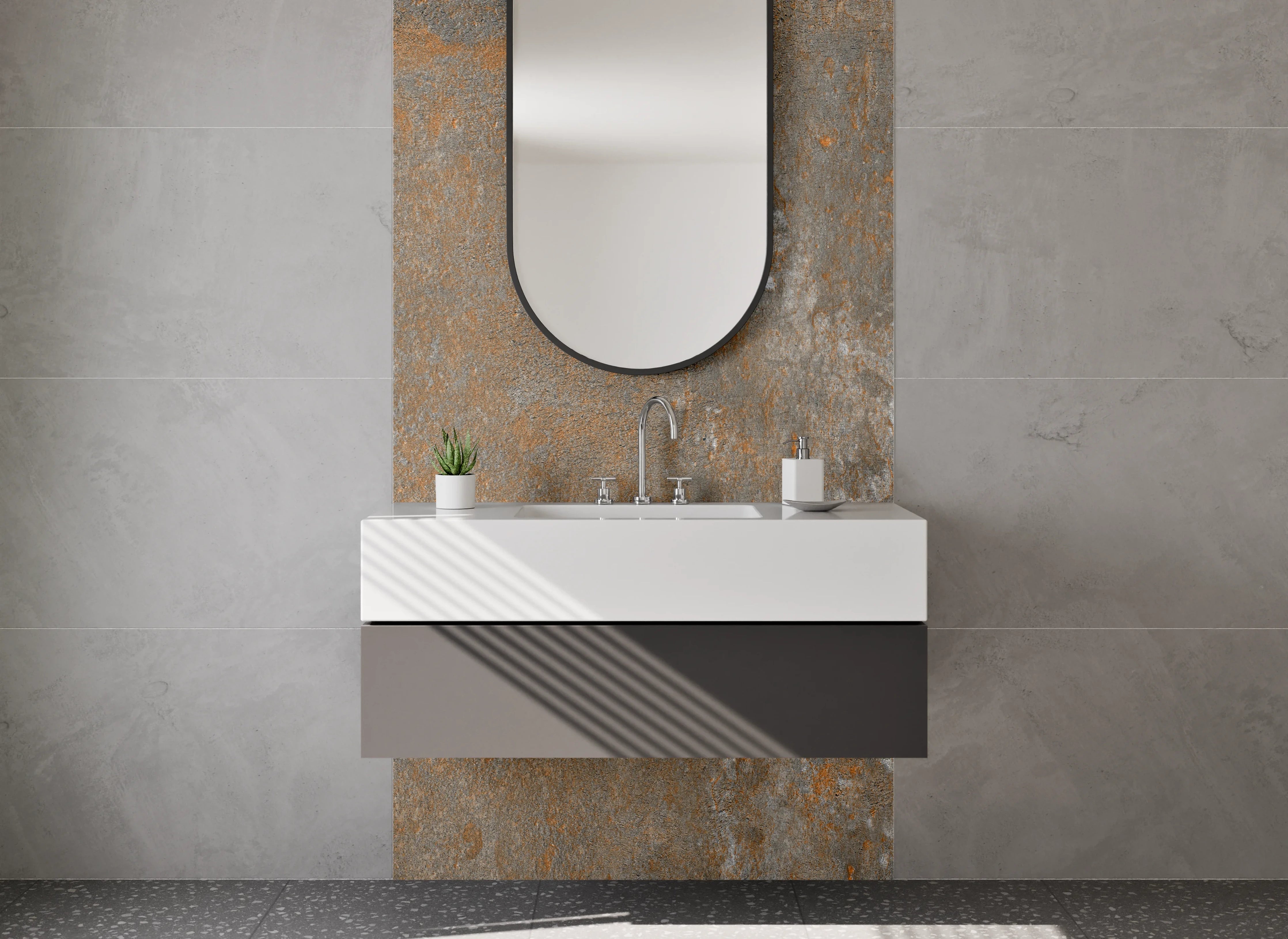 Waschbecken-Rückwand - Graue Metallkunst