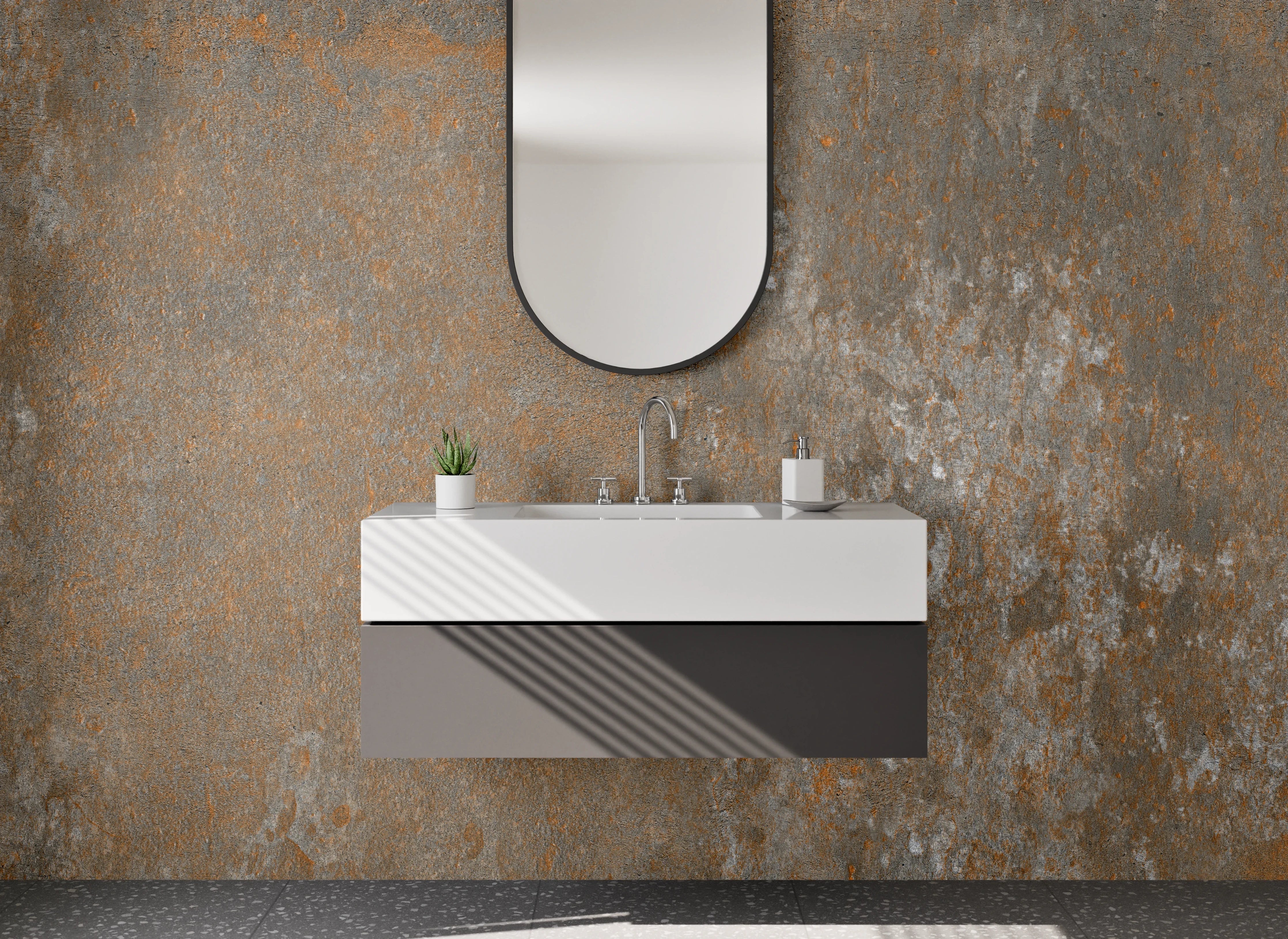 Waschbecken-Rückwand - Graue Metallkunst