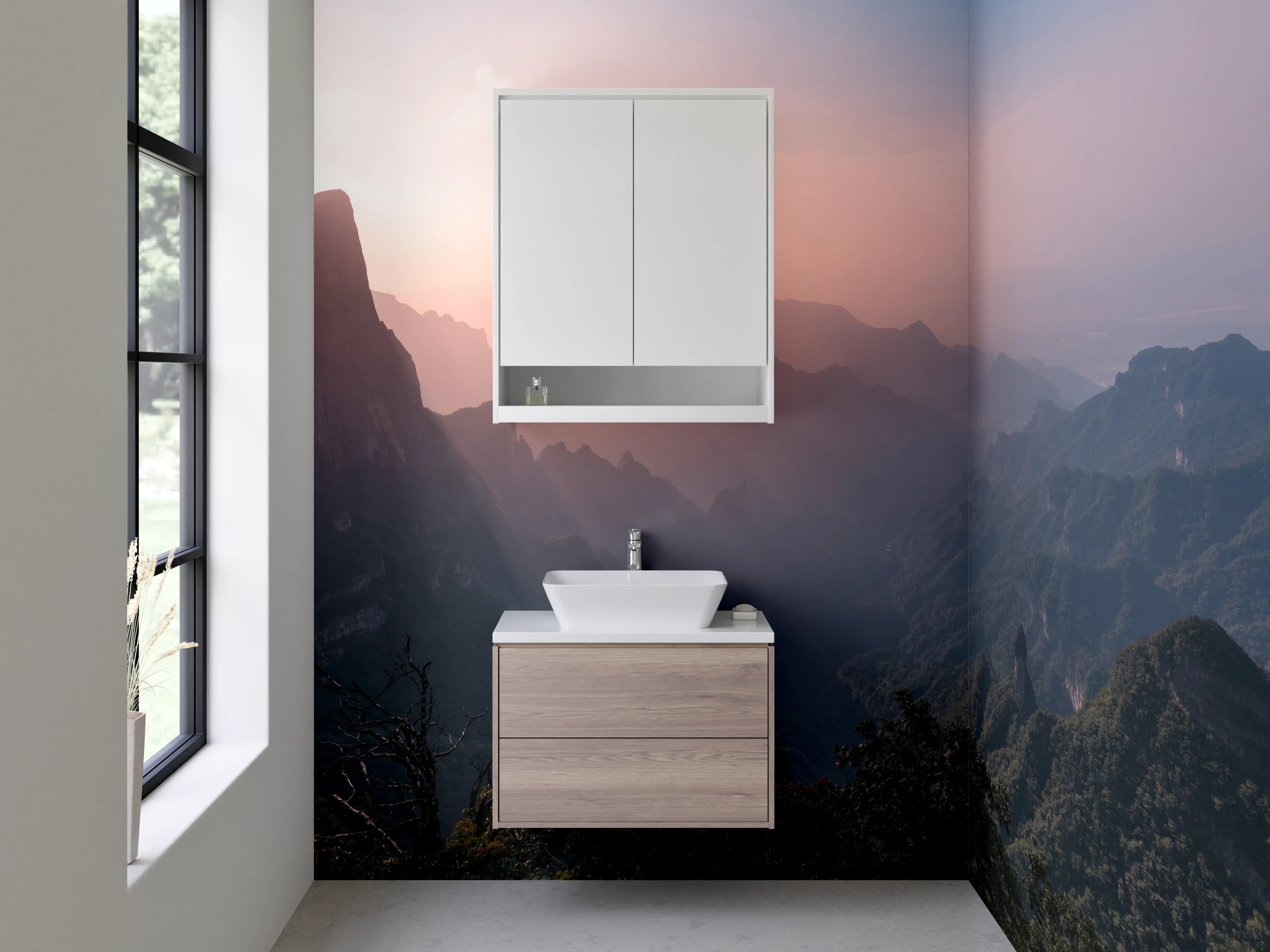 Waschbecken-Rückwand - Graue Morgenberge