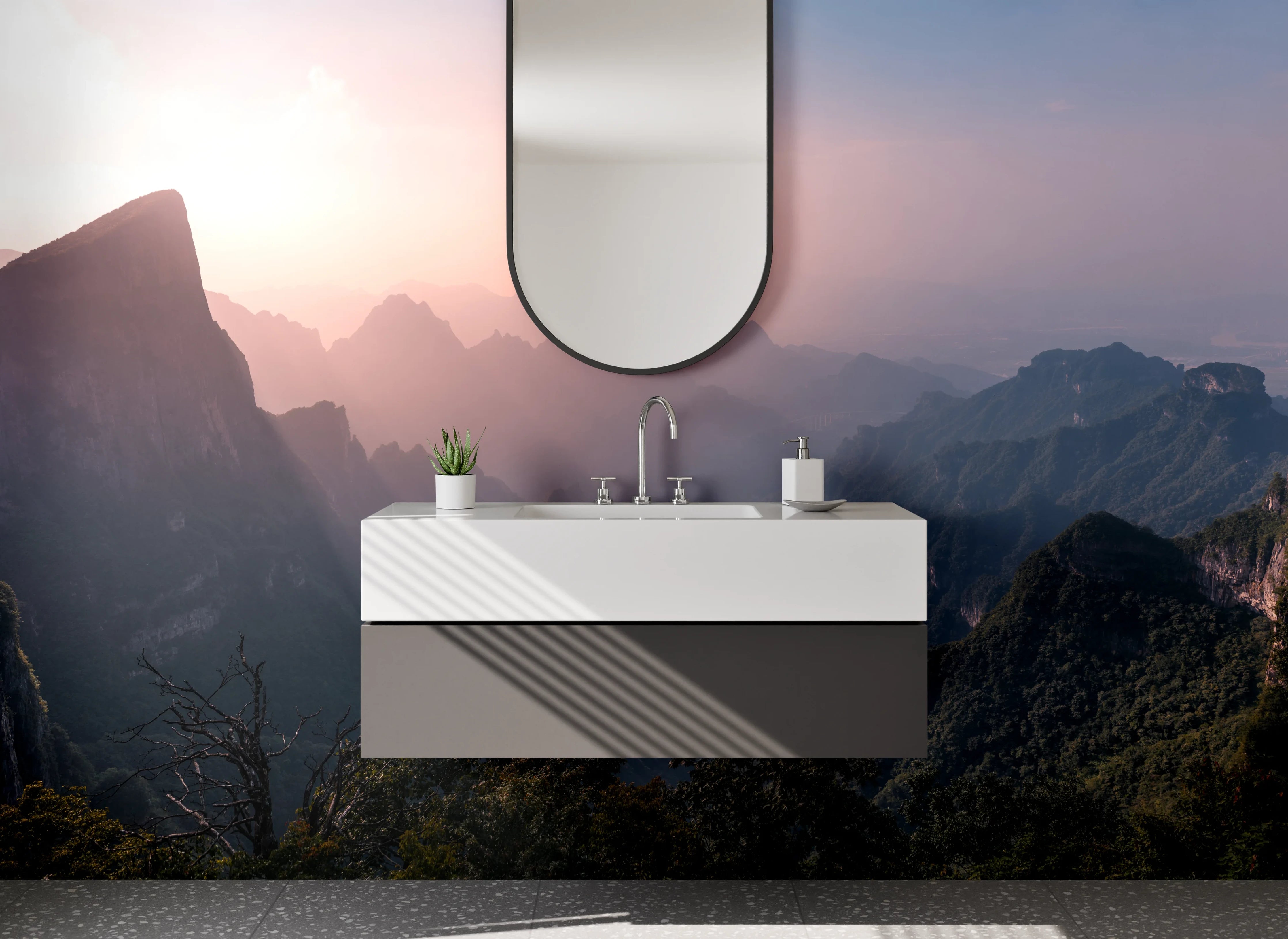 Waschbecken-Rückwand - Graue Morgenberge