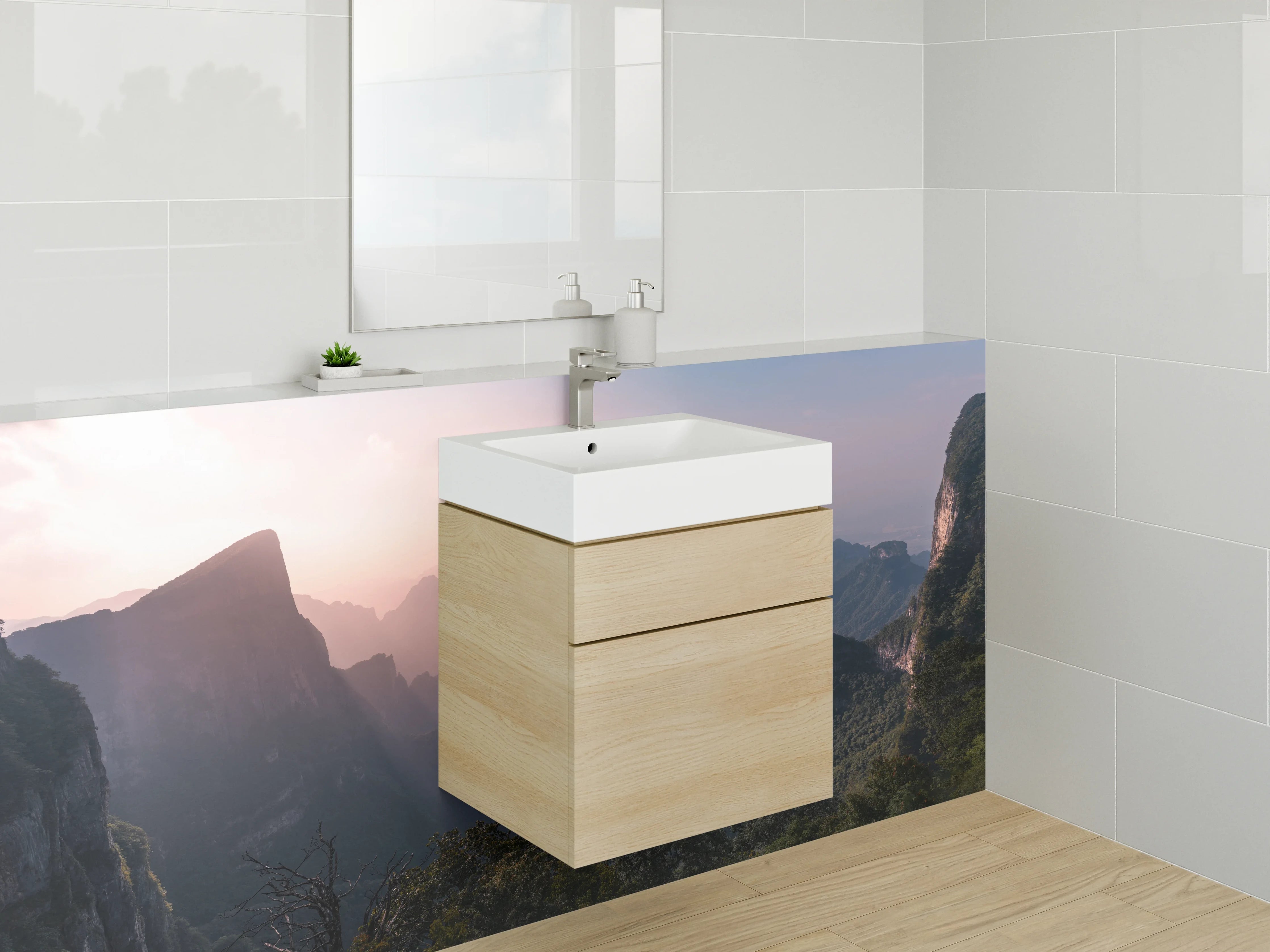 Waschbecken-Rückwand - Graue Morgenberge