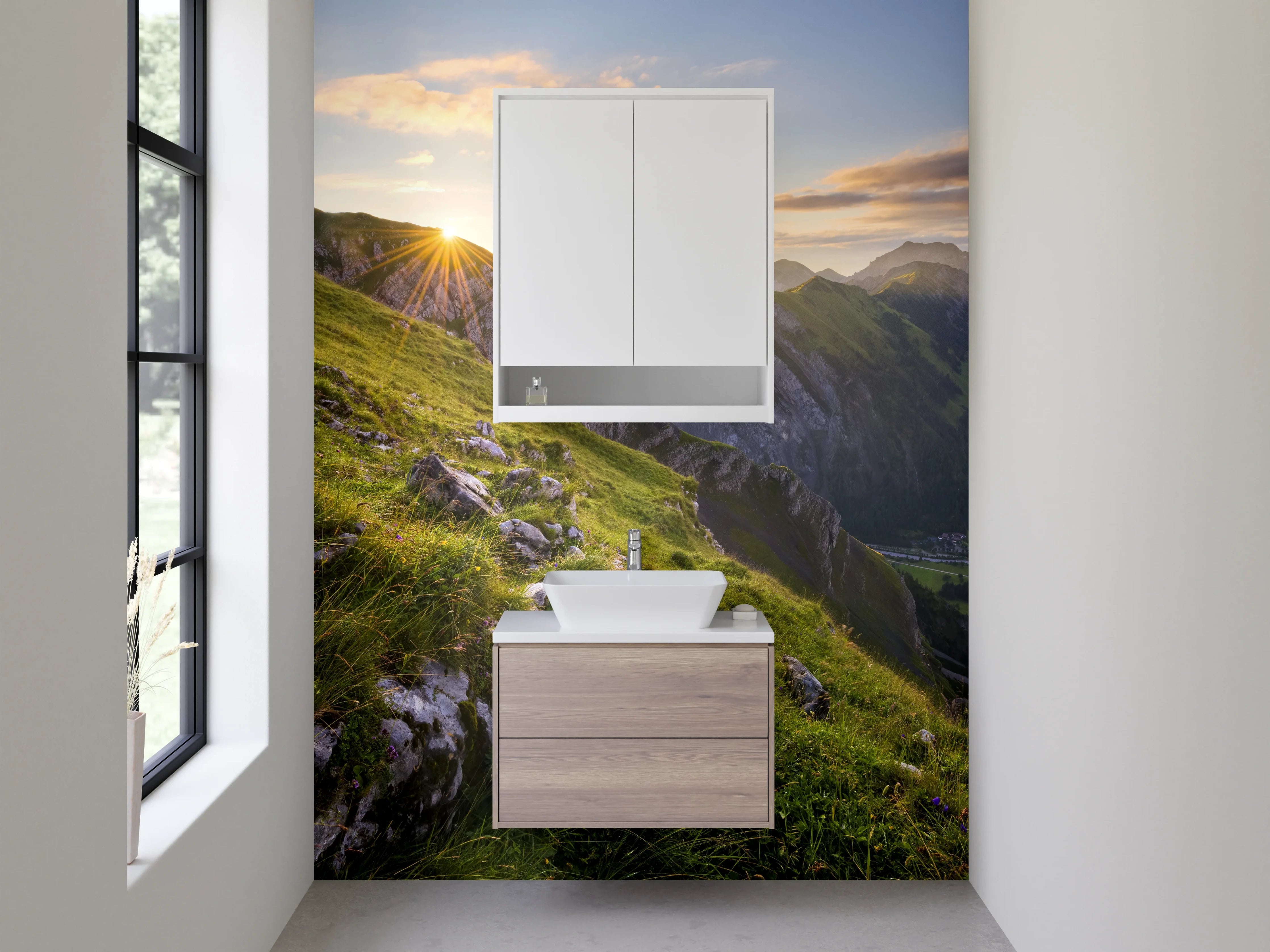 Waschbecken-Rückwand - Graue Morgendämmerung über Gipfeln