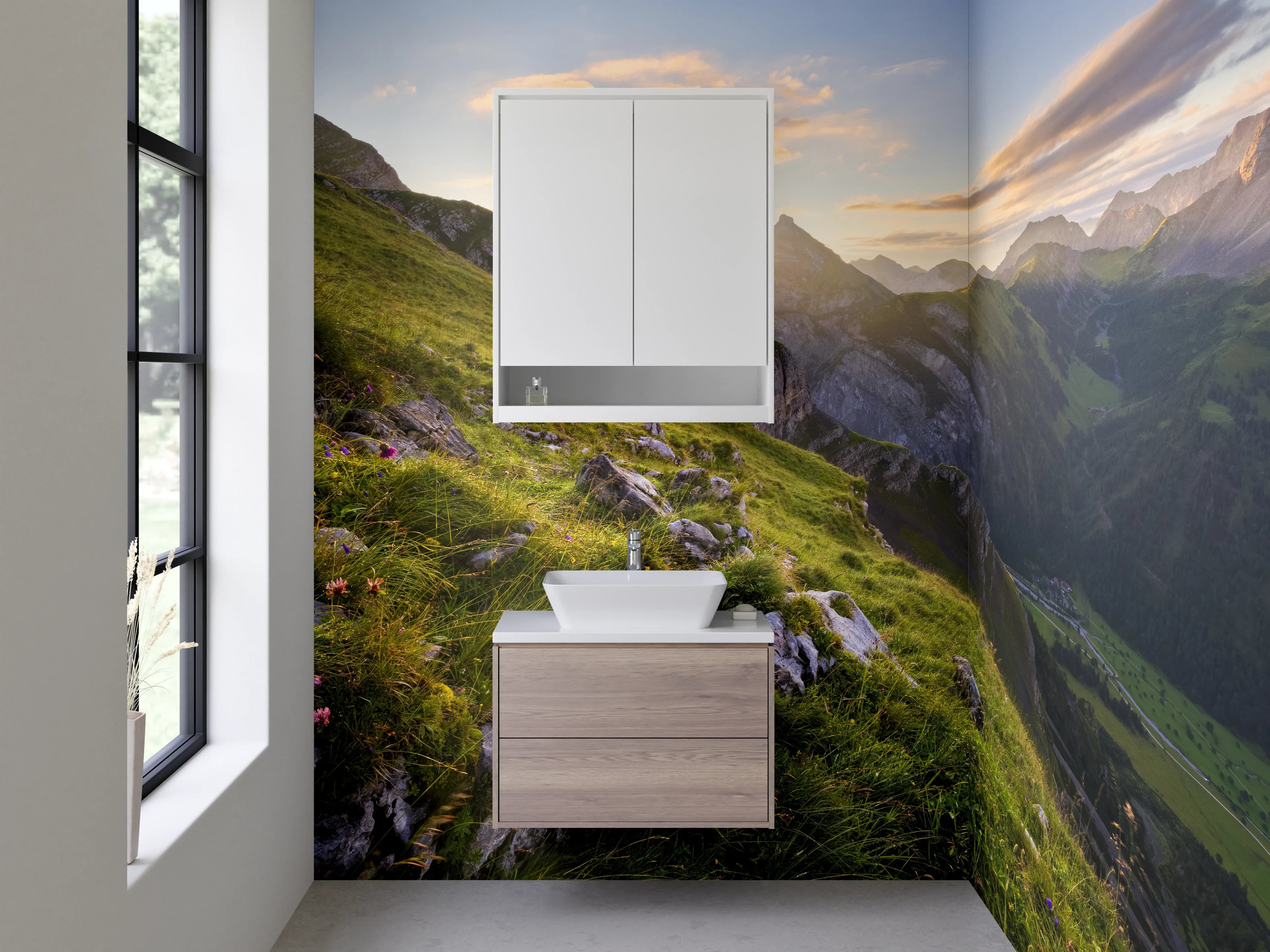 Waschbecken-Rückwand - Graue Morgendämmerung über Gipfeln