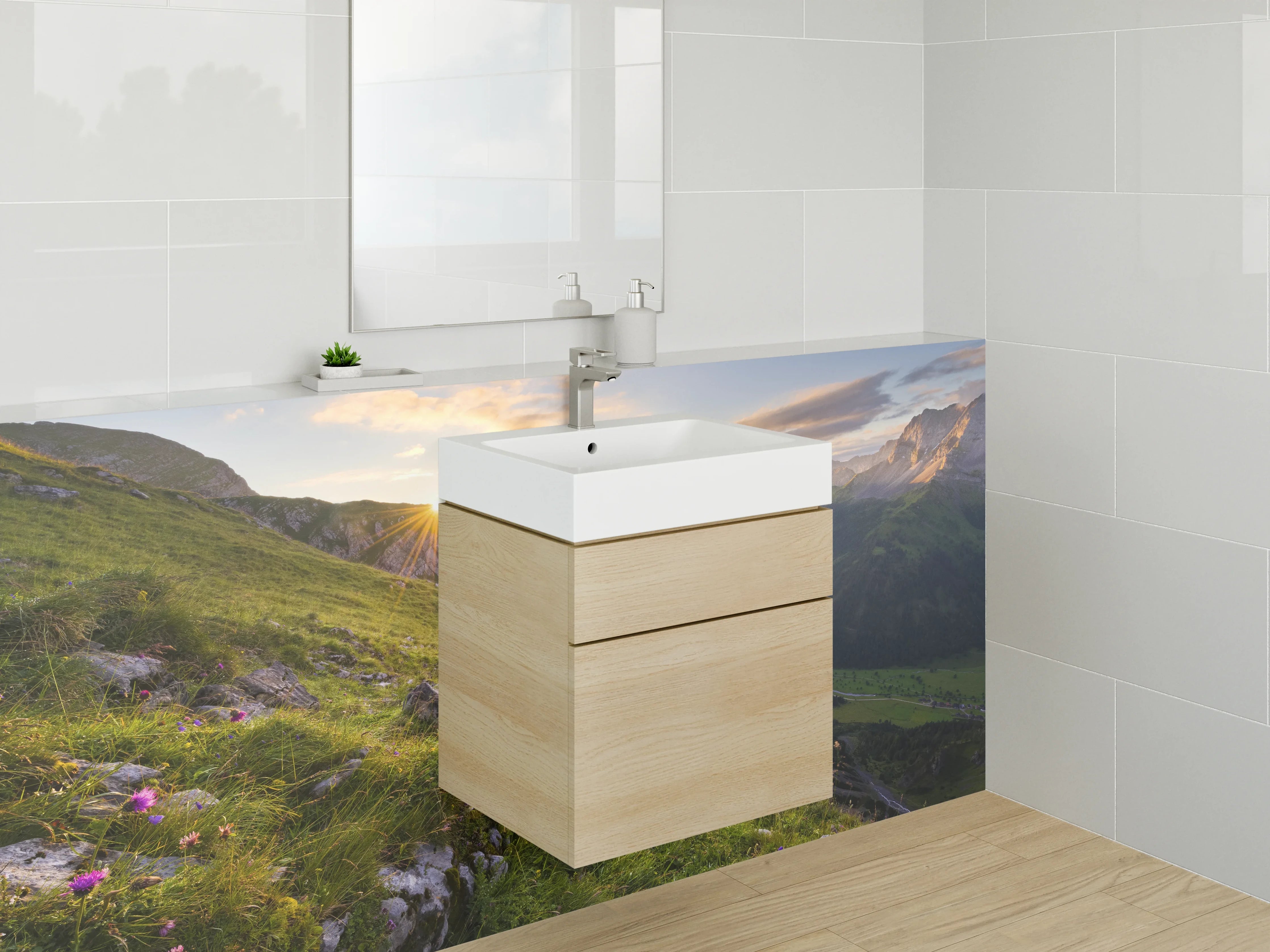 Waschbecken-Rückwand - Graue Morgendämmerung über Gipfeln