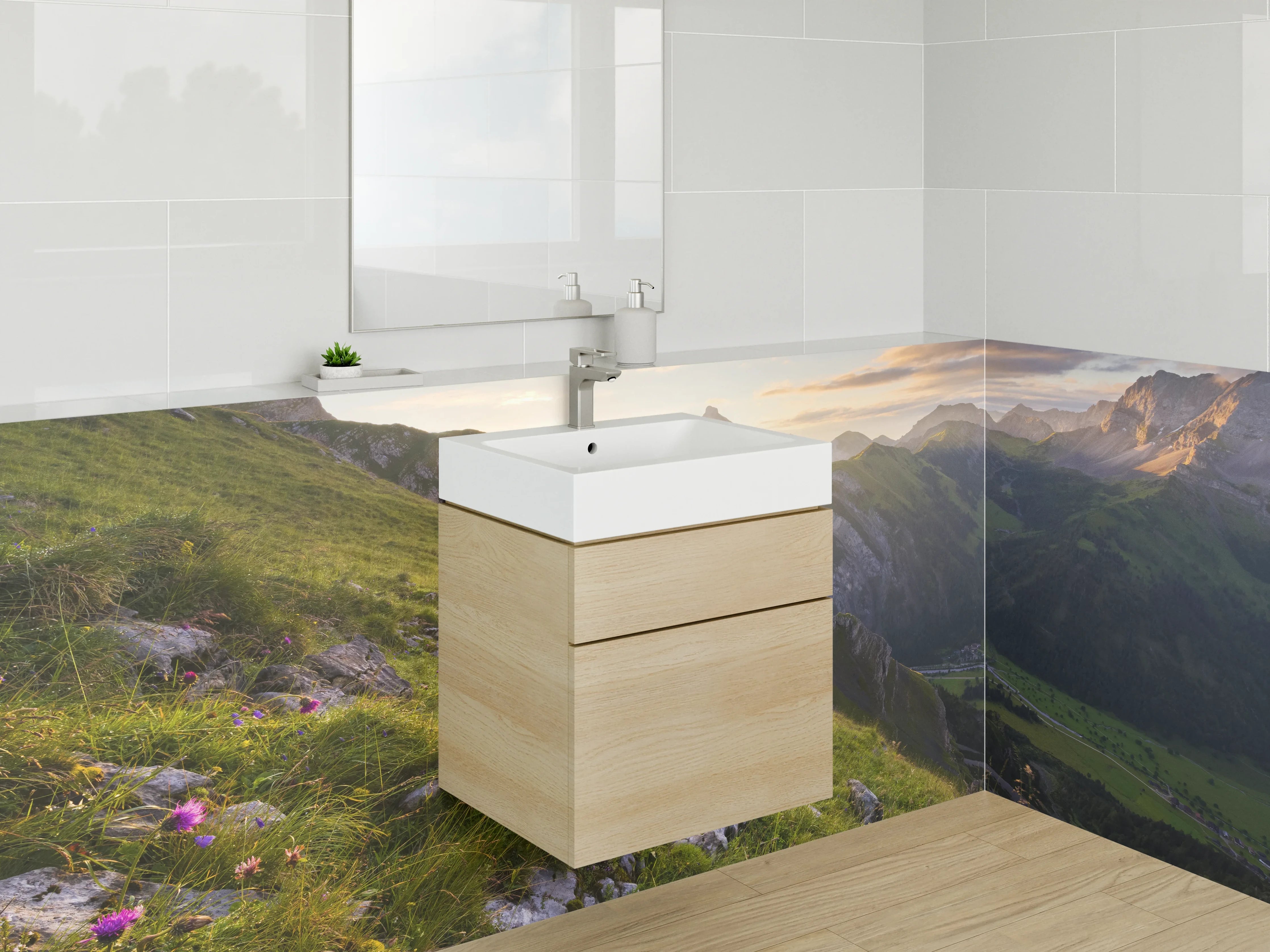 Waschbecken-Rückwand - Graue Morgendämmerung über Gipfeln