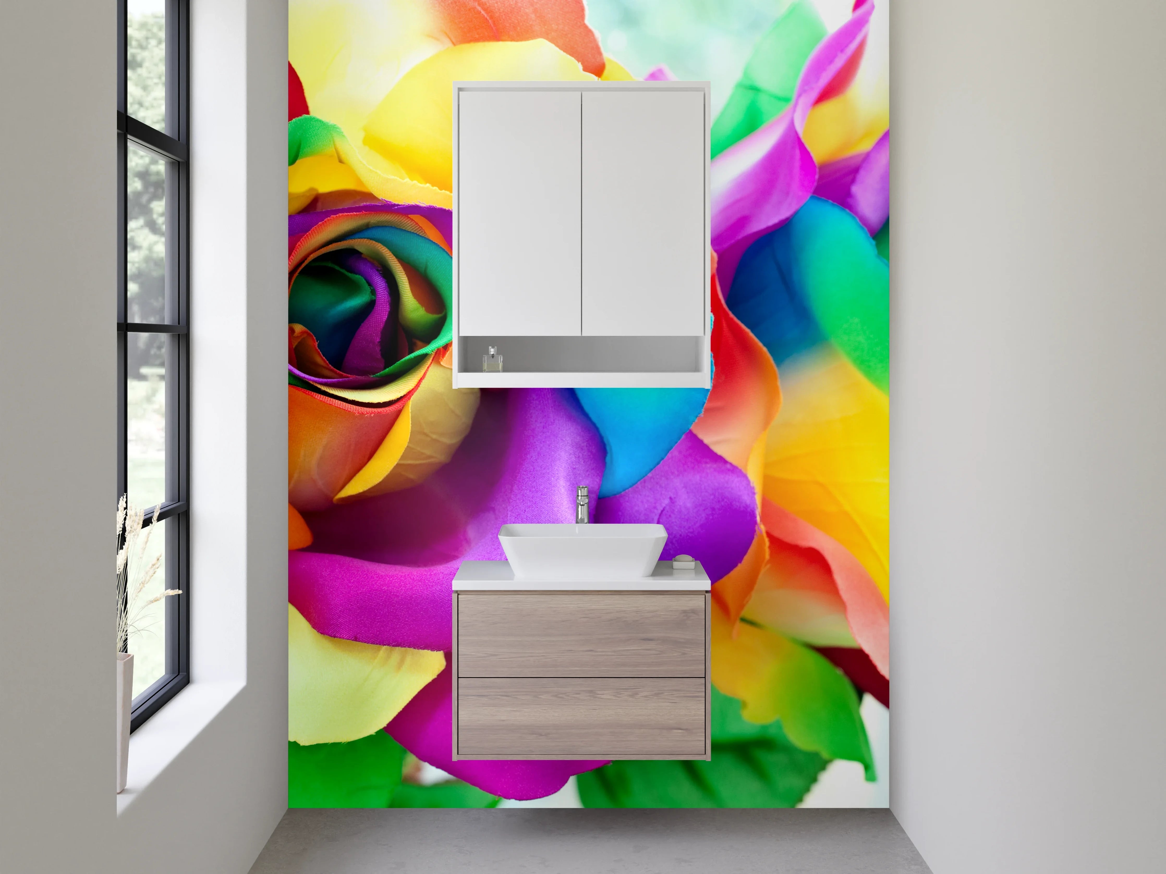 Waschbecken-Rückwand - Graue Regenbogenblüten
