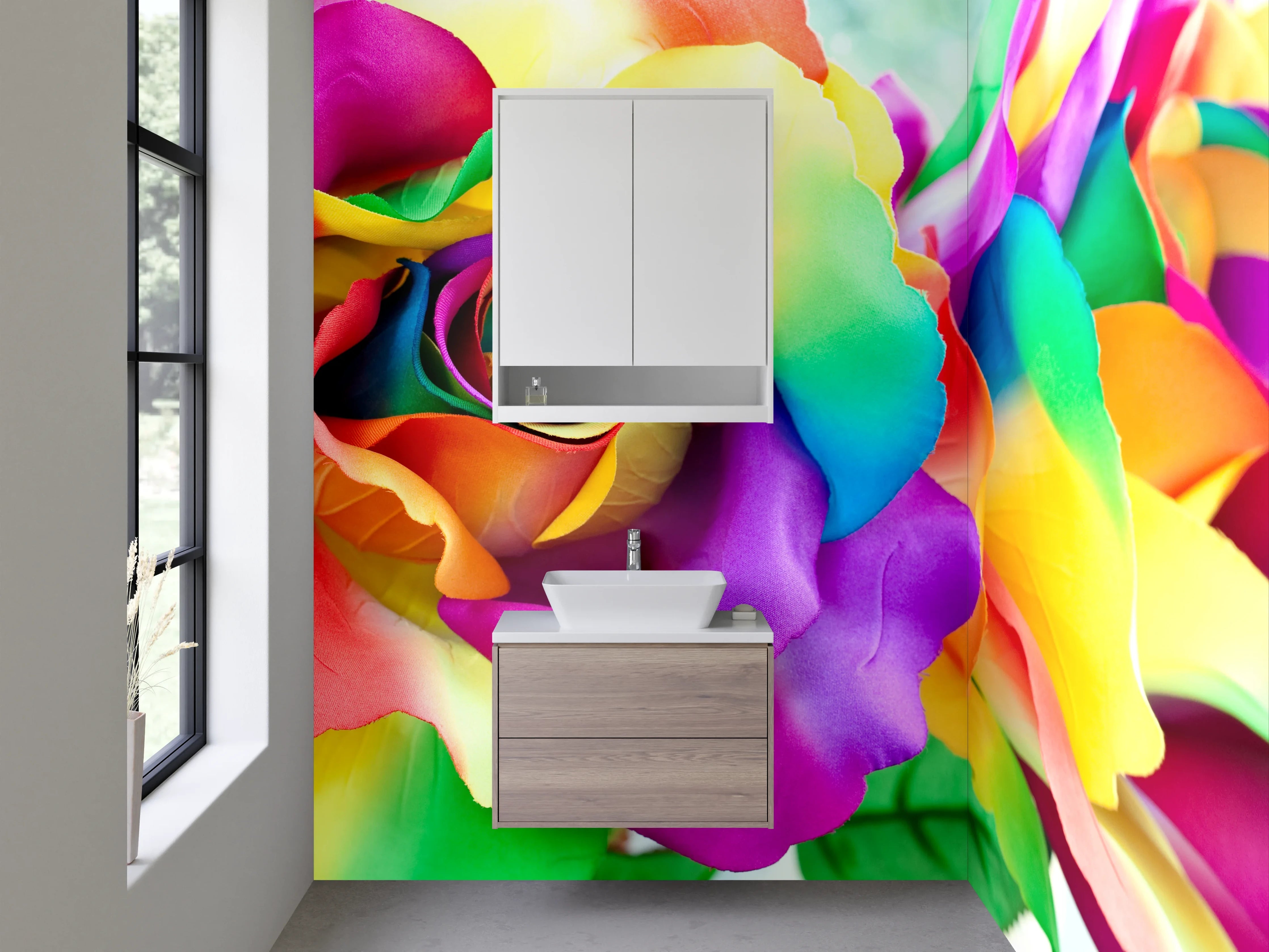 Waschbecken-Rückwand - Graue Regenbogenblüten