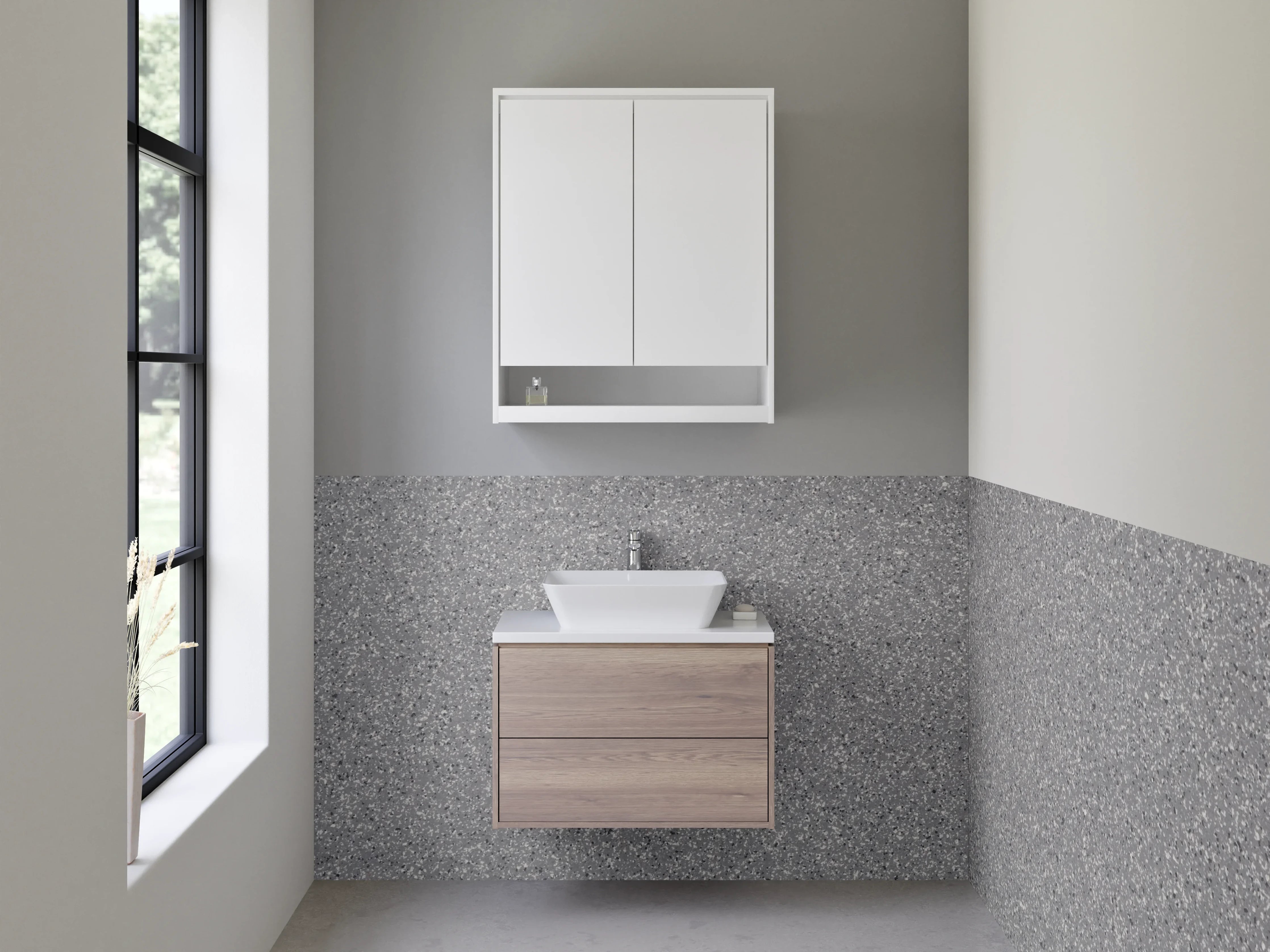 Waschbecken-Rückwand - Graue Sandstruktur mit feiner Körnung