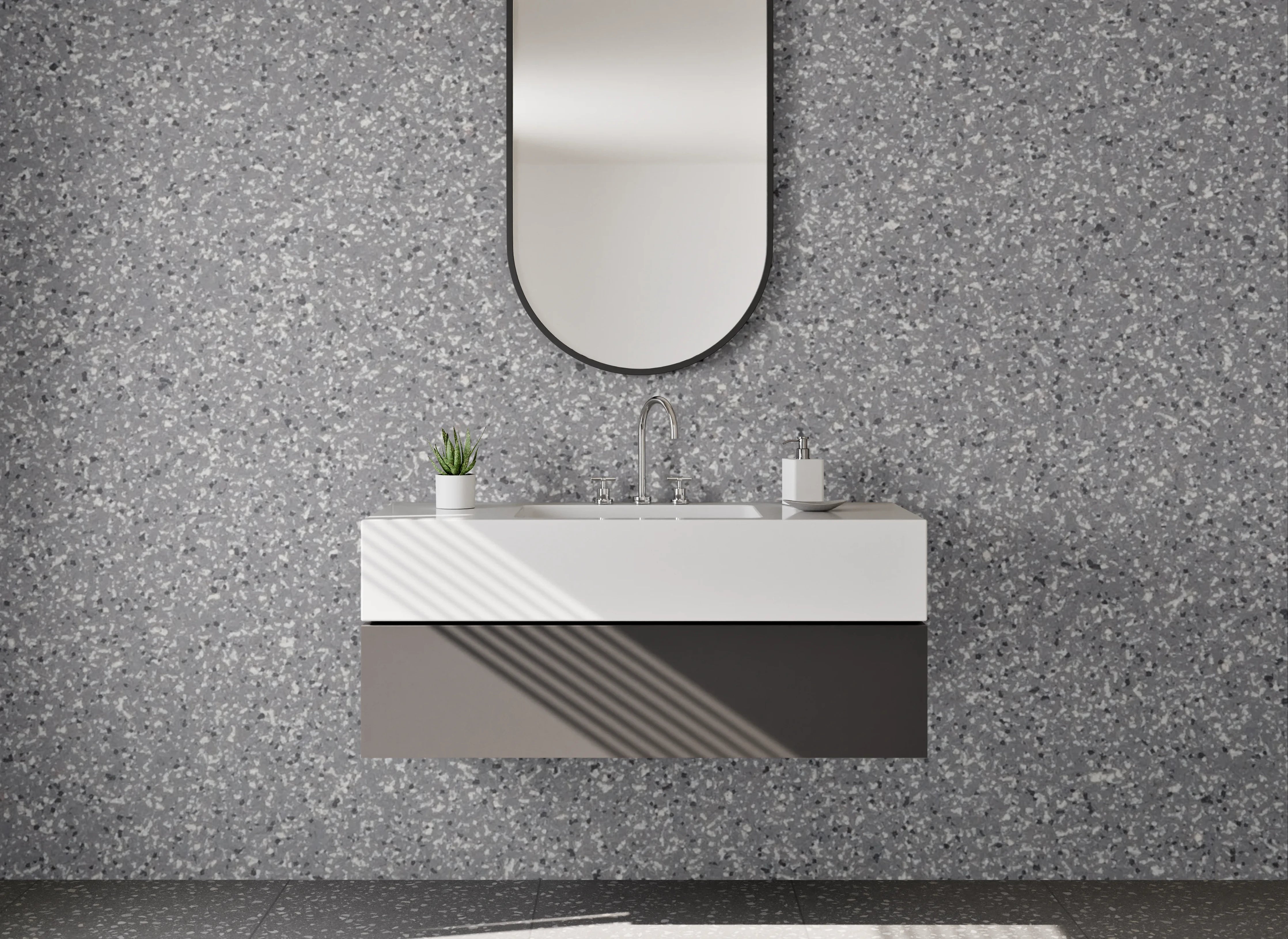 Waschbecken-Rückwand - Graue Sandstruktur mit feiner Körnung