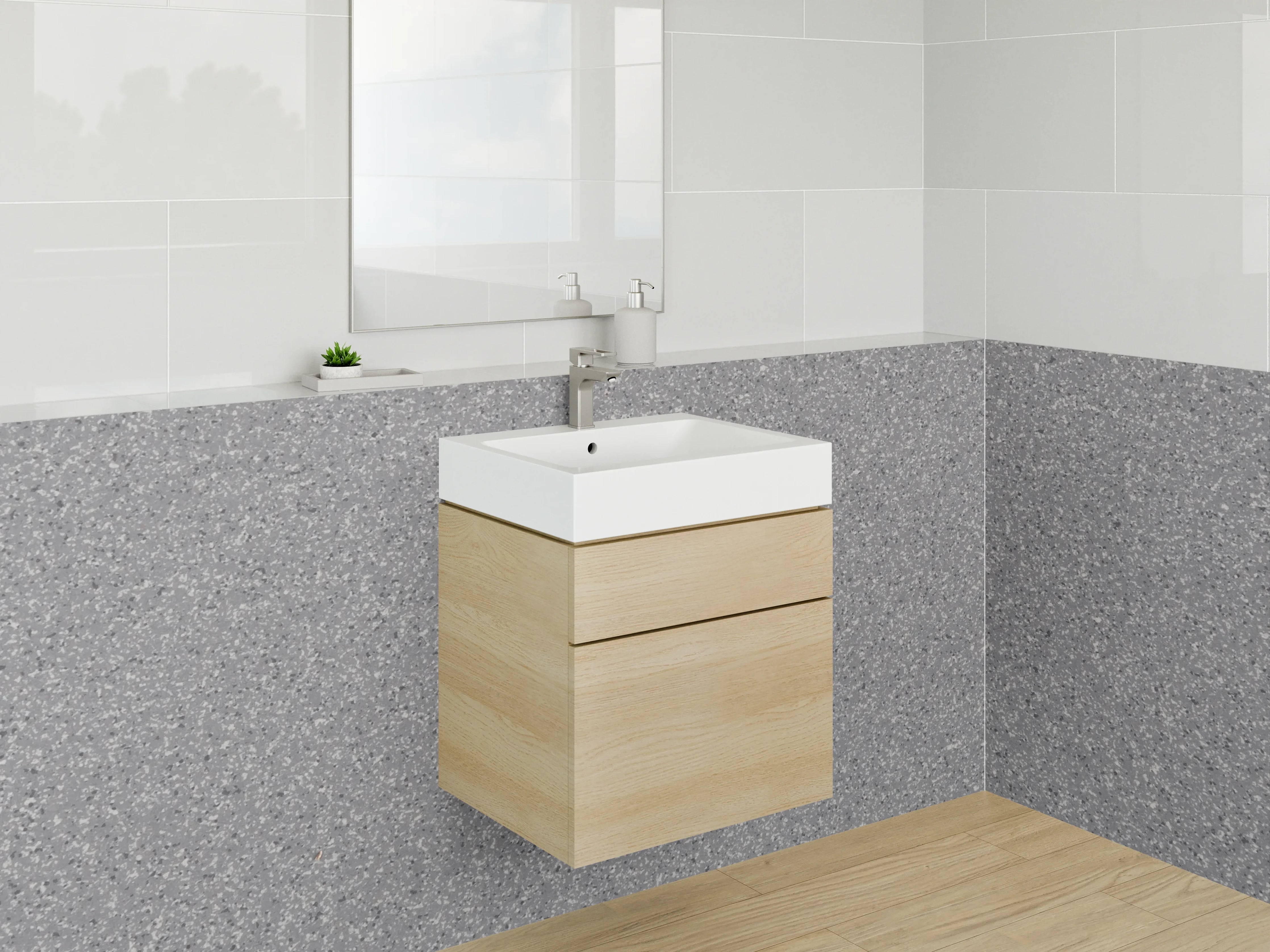 Waschbecken-Rückwand - Graue Sandstruktur mit feiner Körnung