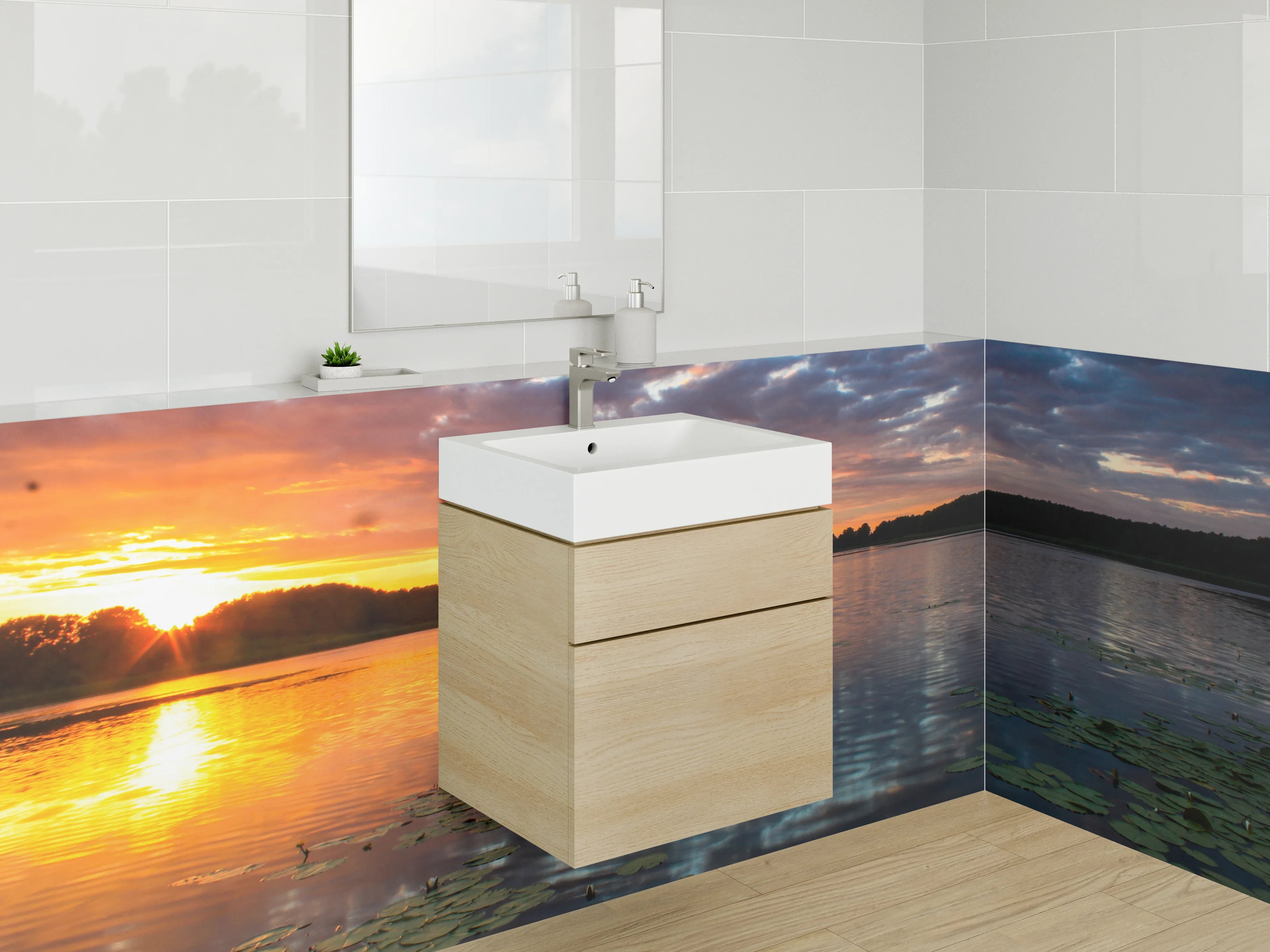 Waschbecken-Rückwand - Graue Sonnenfarbe am Wasser