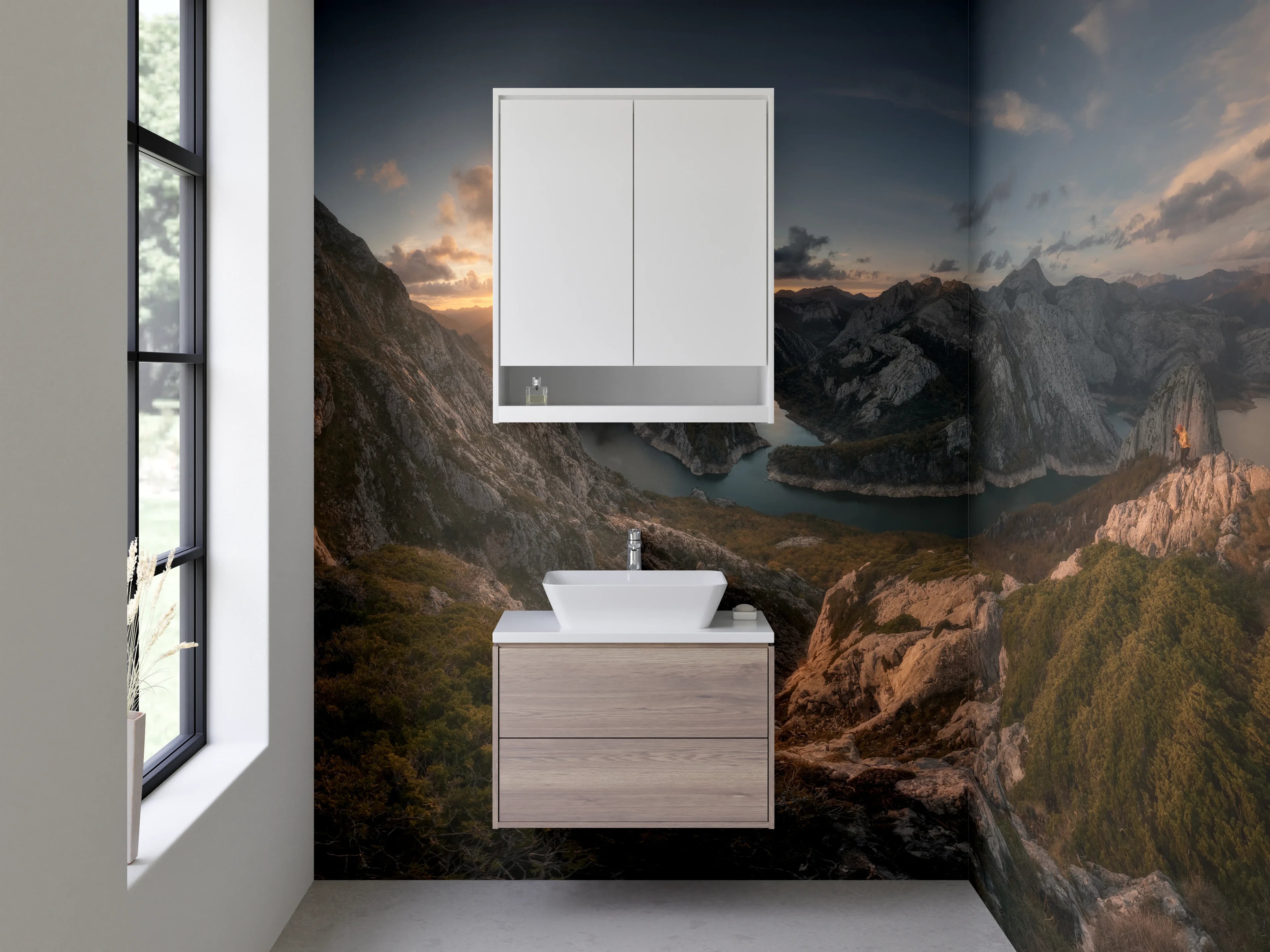 Waschbecken-Rückwand - Graue Sonnenuntergangsberge