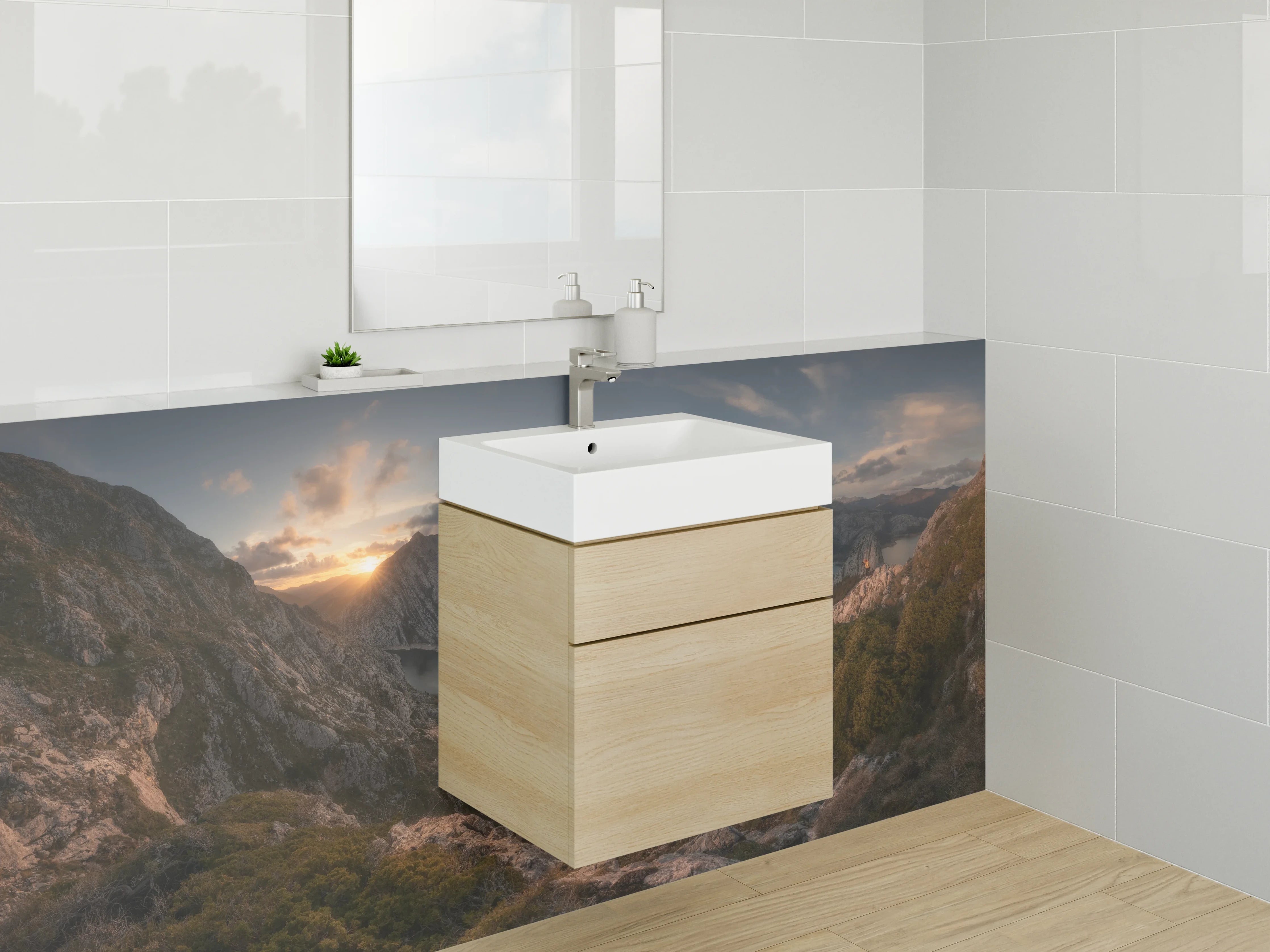 Waschbecken-Rückwand - Graue Sonnenuntergangsberge