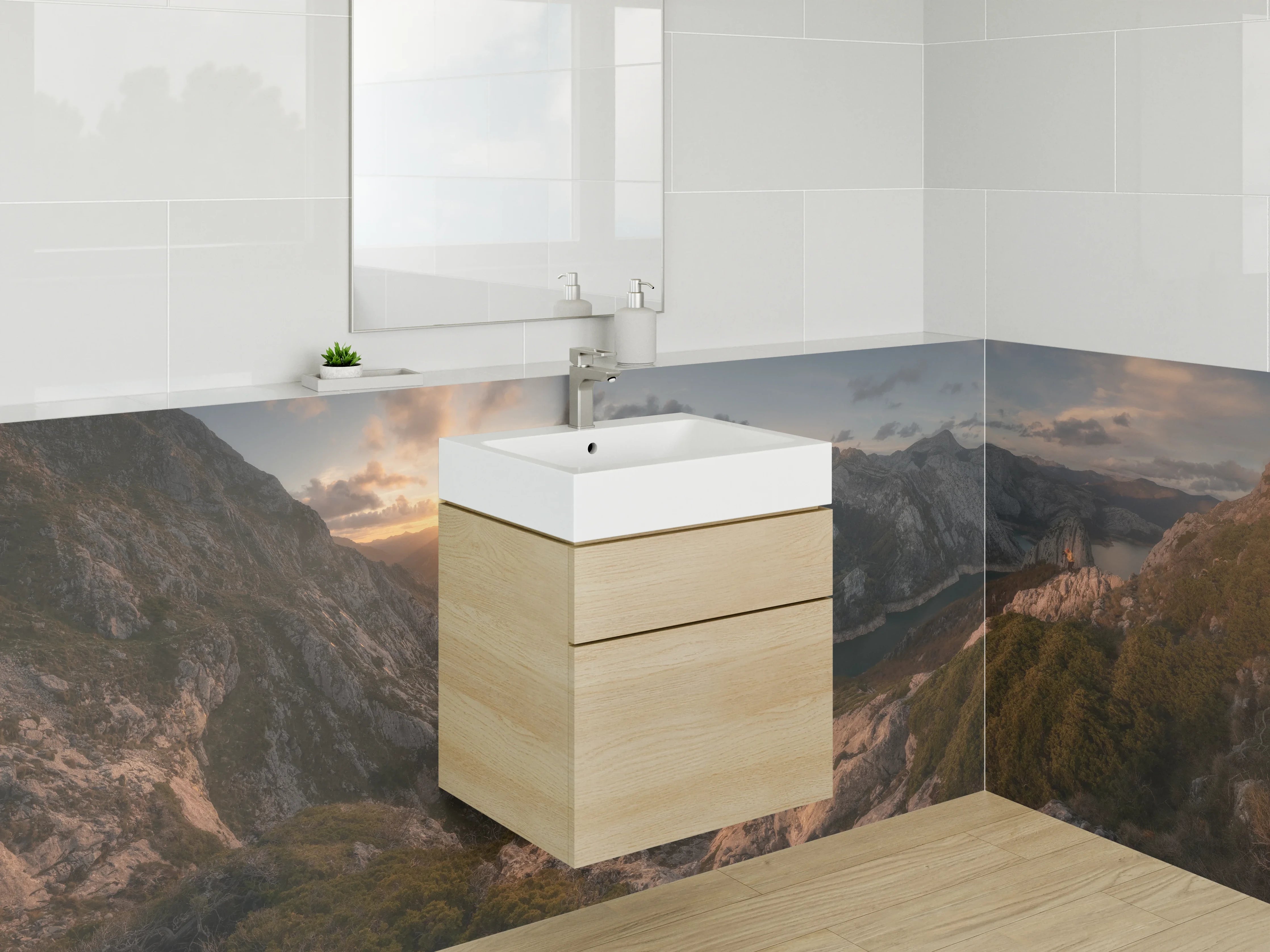 Waschbecken-Rückwand - Graue Sonnenuntergangsberge