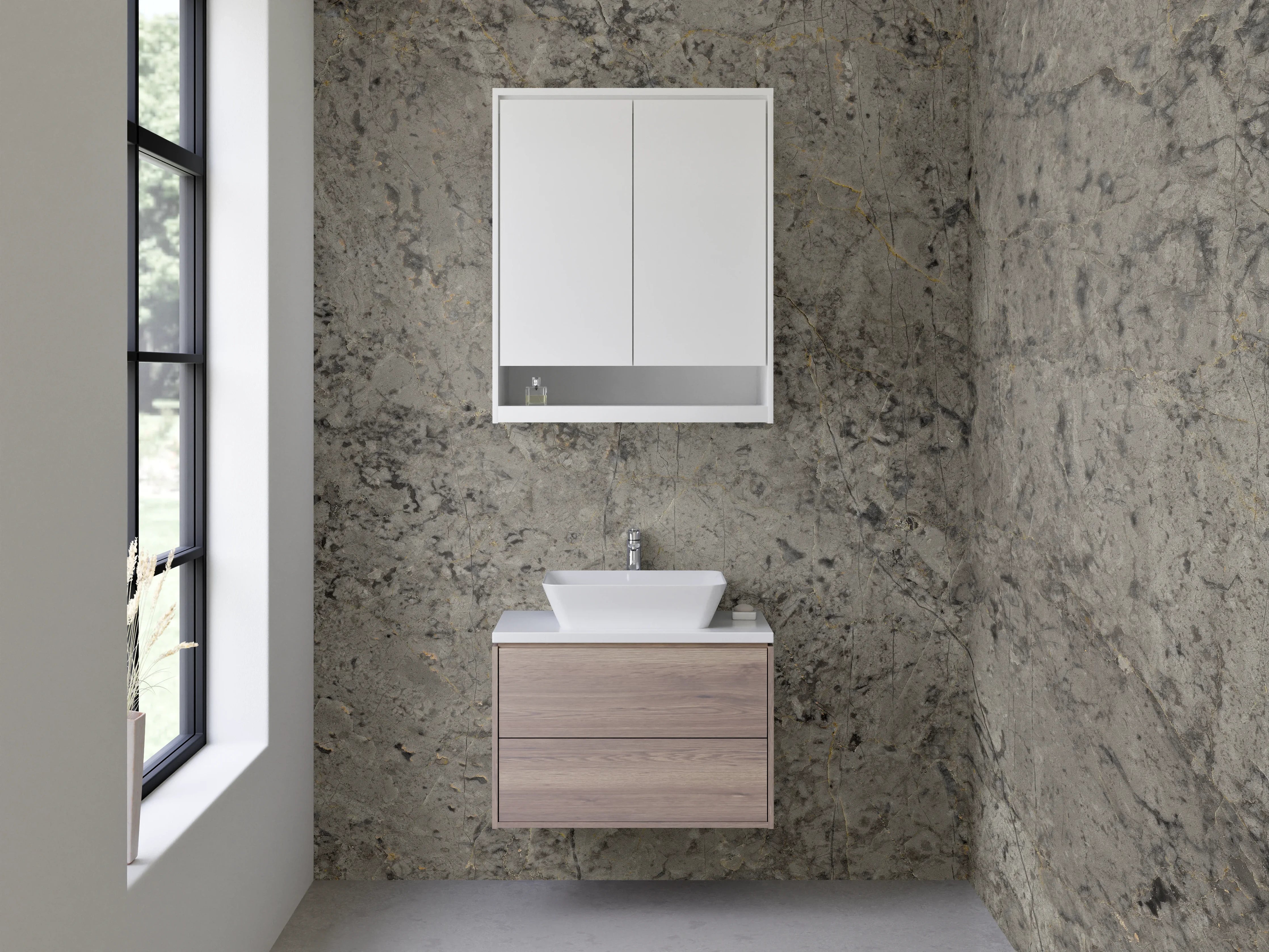 Waschbecken-Rückwand - Graue Steinoptik mit Textur