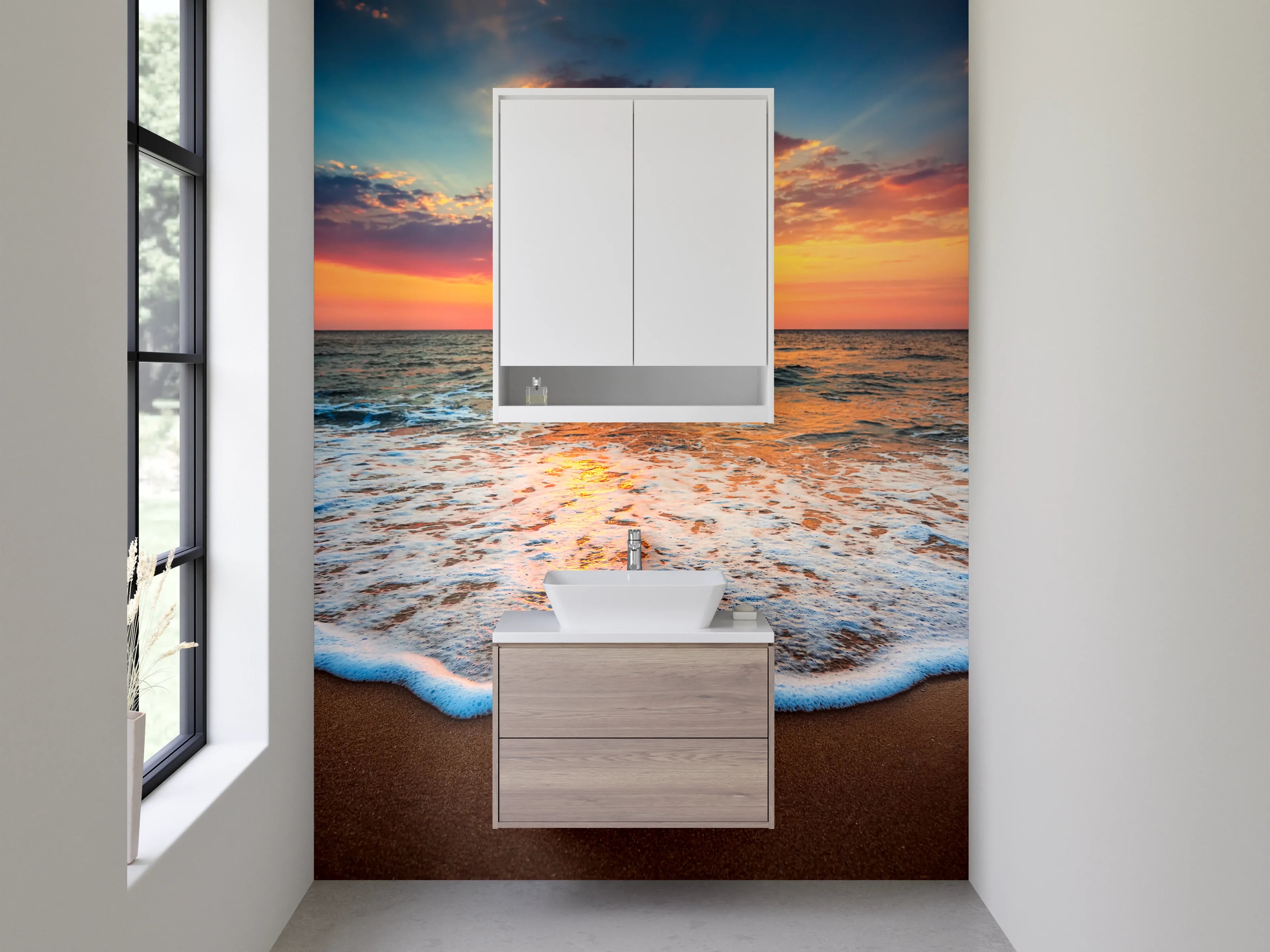 Waschbecken-Rückwand - Graue Stille am weißen Küstenhorizont