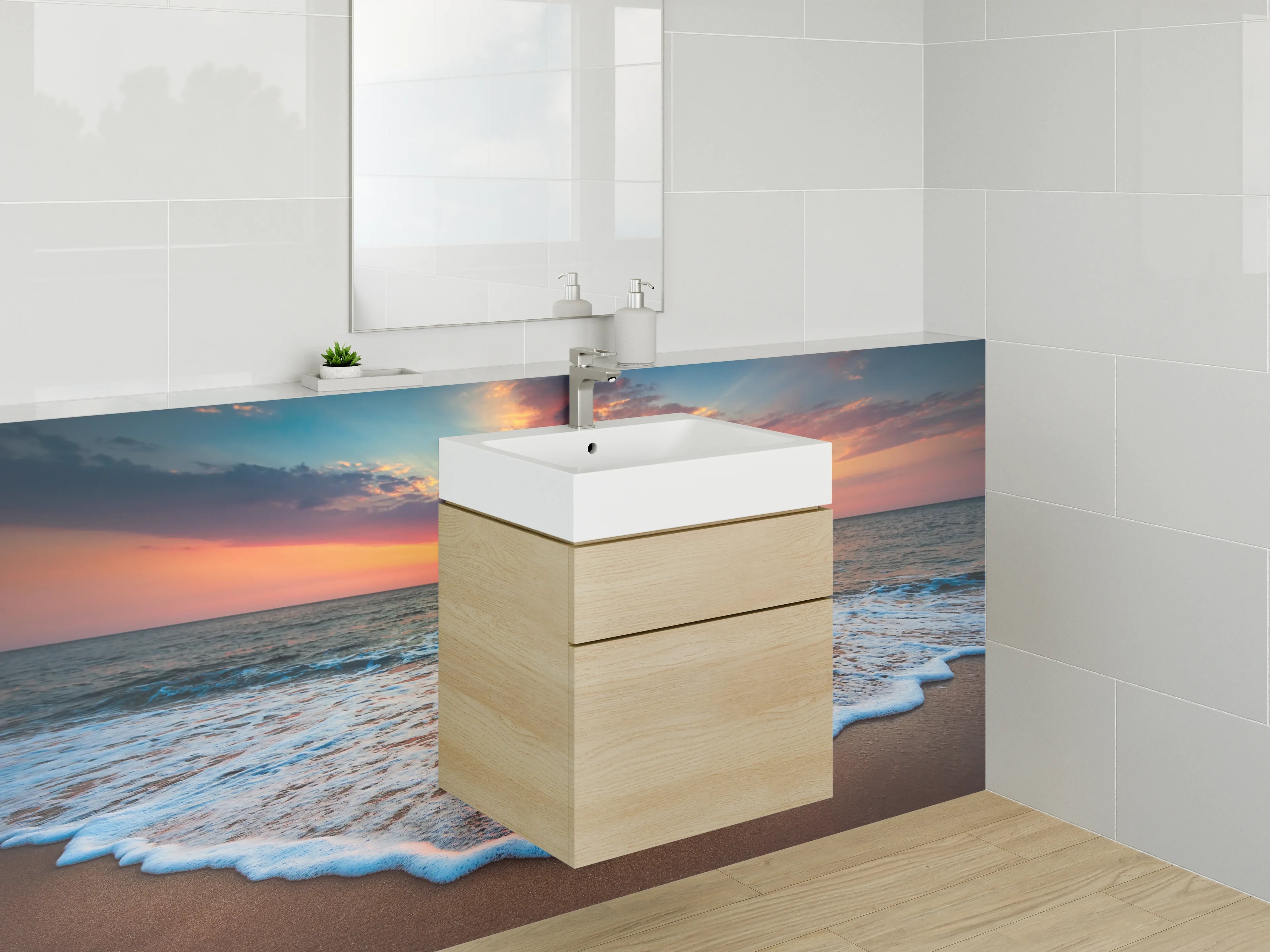 Waschbecken-Rückwand - Graue Stille am weißen Küstenhorizont