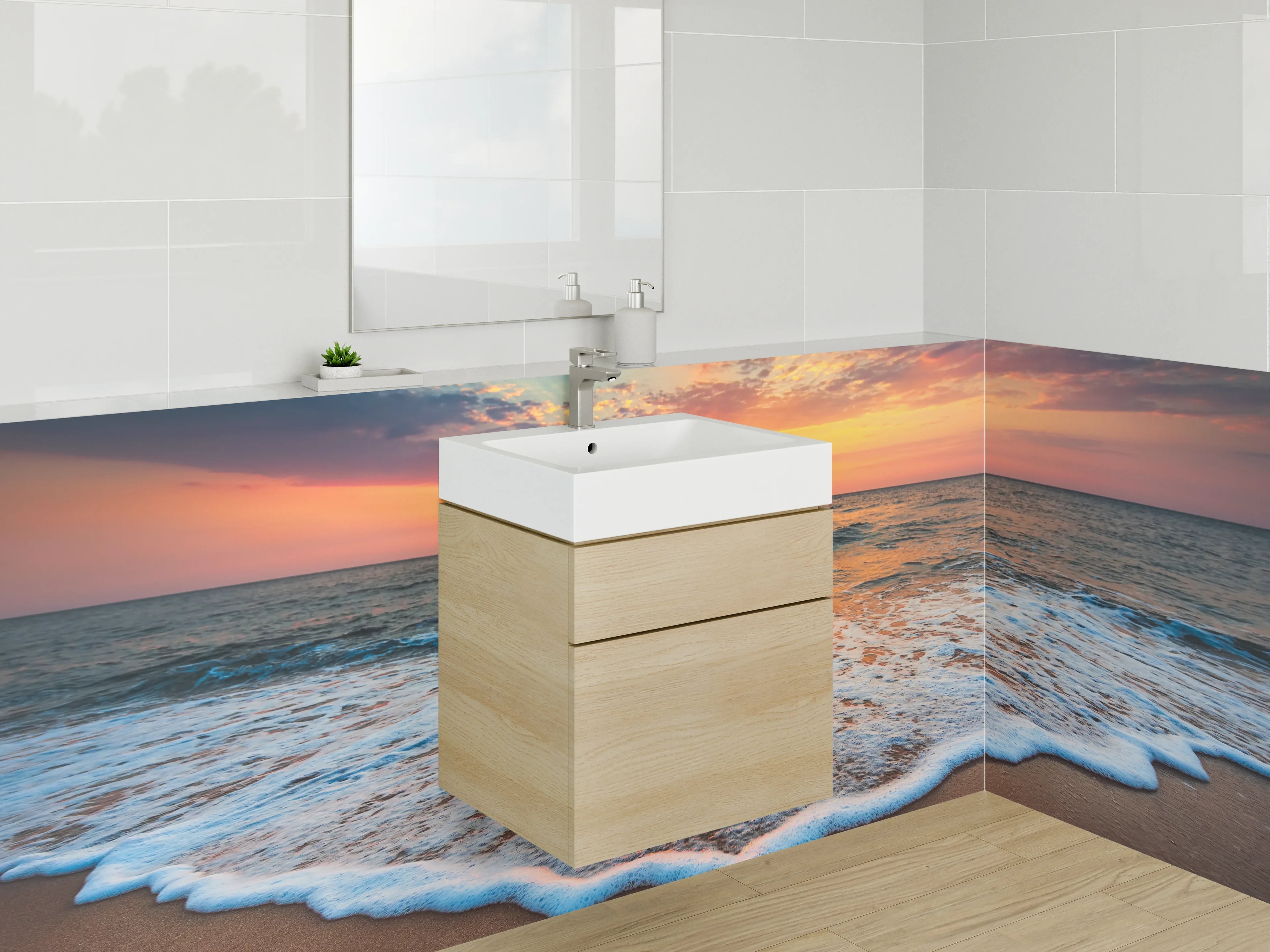 Waschbecken-Rückwand - Graue Stille am weißen Küstenhorizont