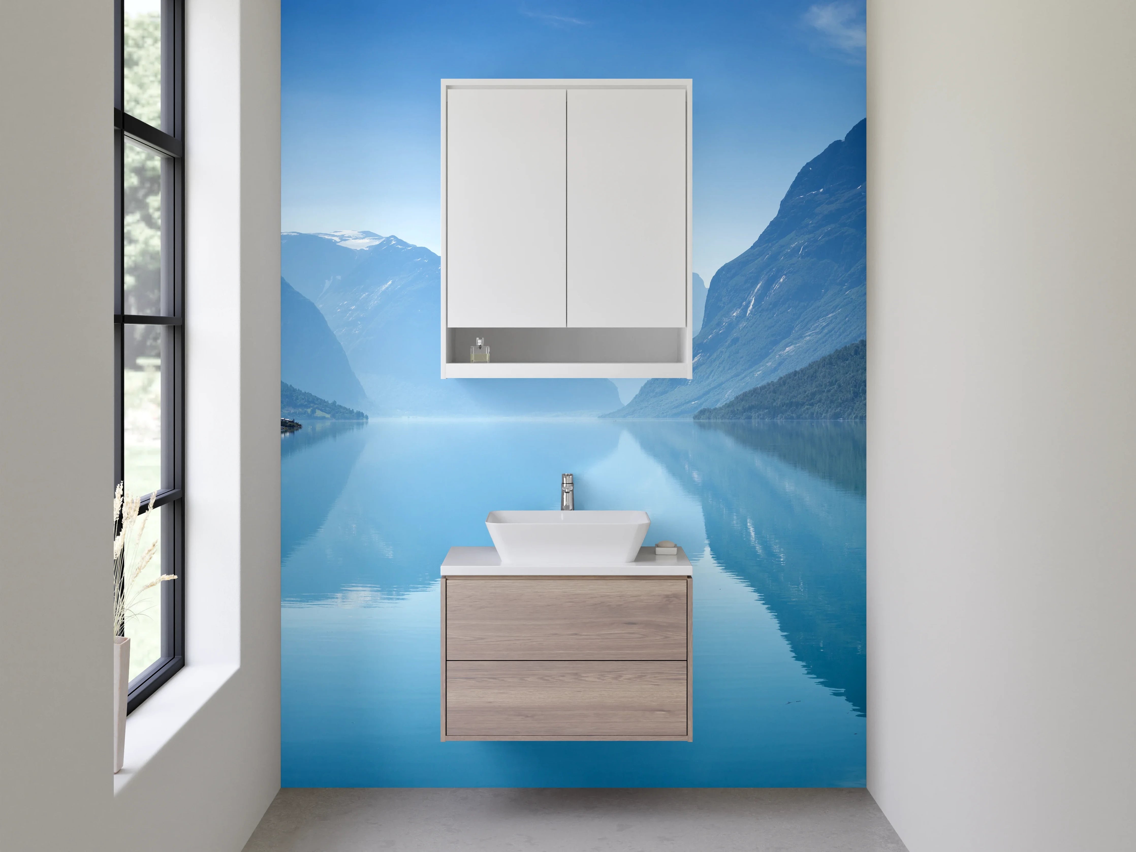 Waschbecken-Rückwand - Graue Träume in Weiß