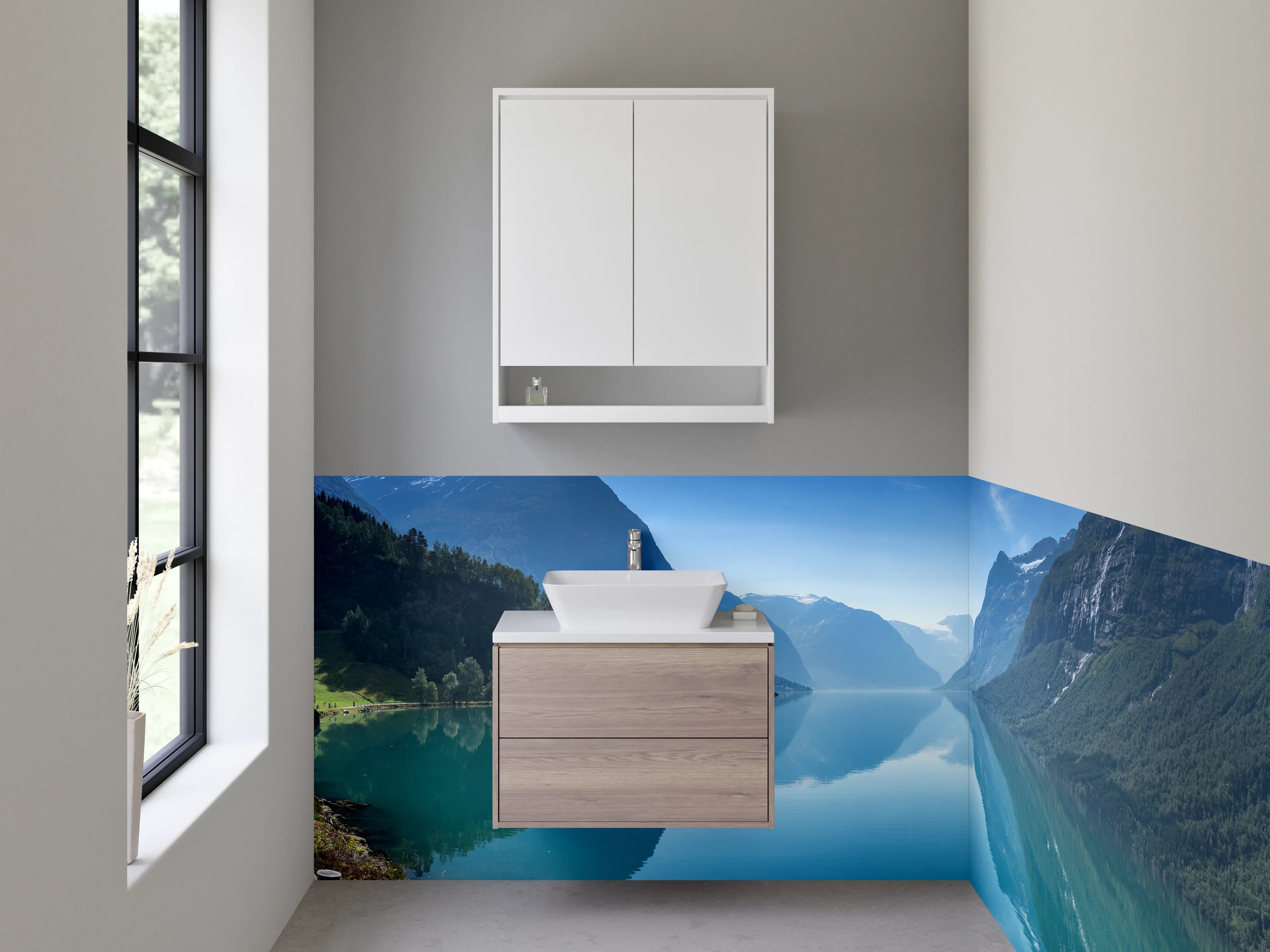 Waschbecken-Rückwand - Graue Träume in Weiß