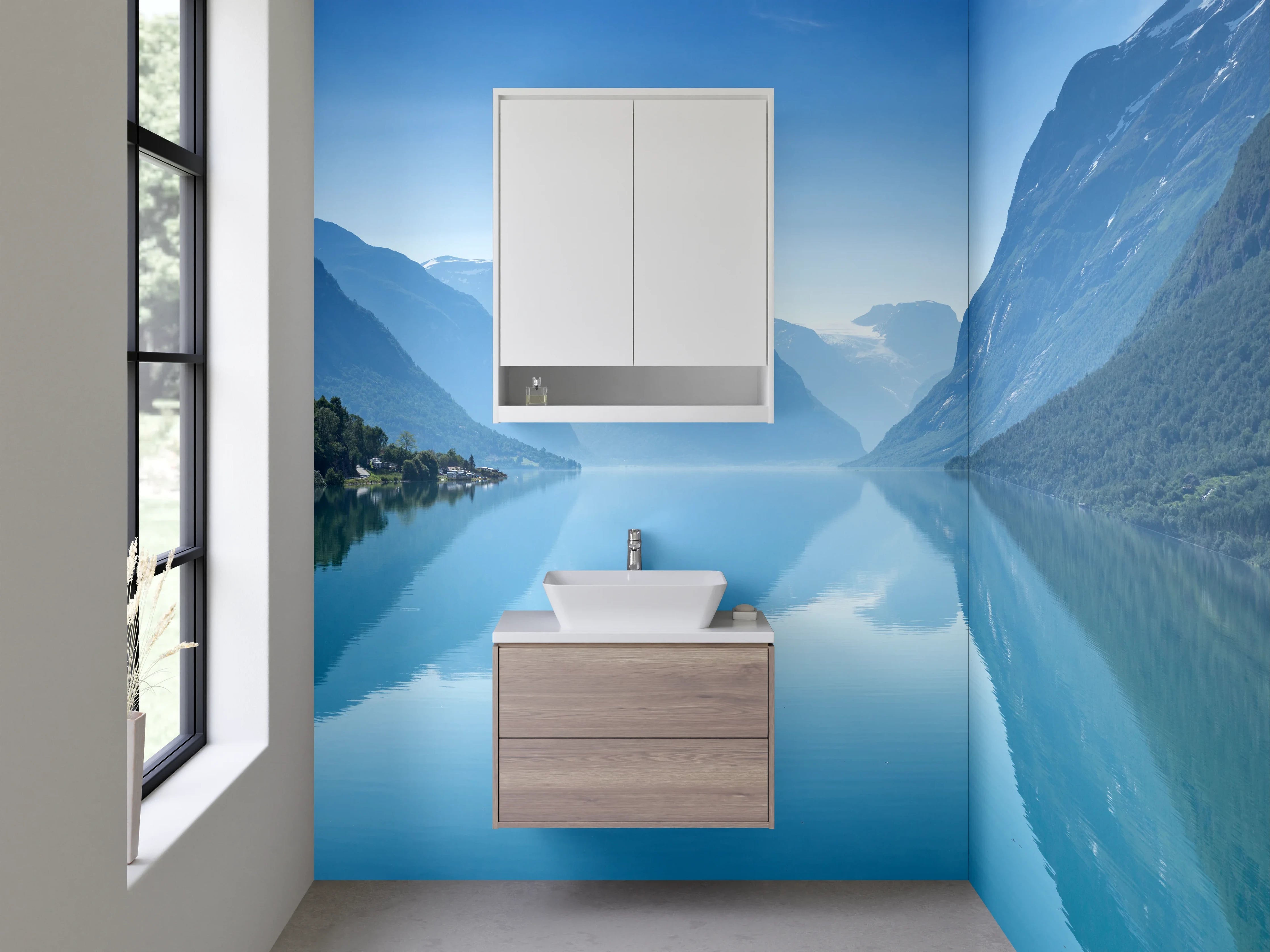 Waschbecken-Rückwand - Graue Träume in Weiß