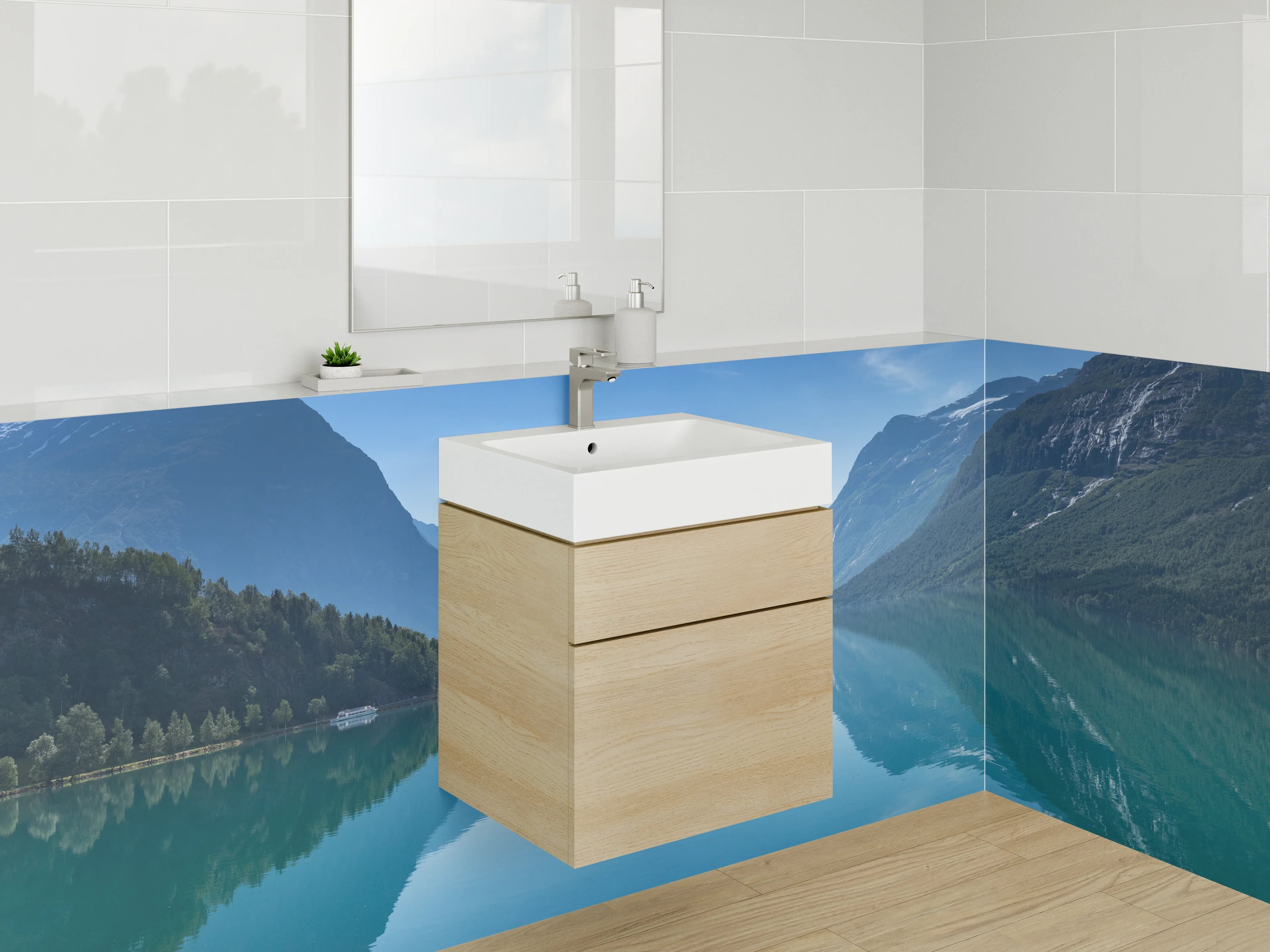 Waschbecken-Rückwand - Graue Träume in Weiß