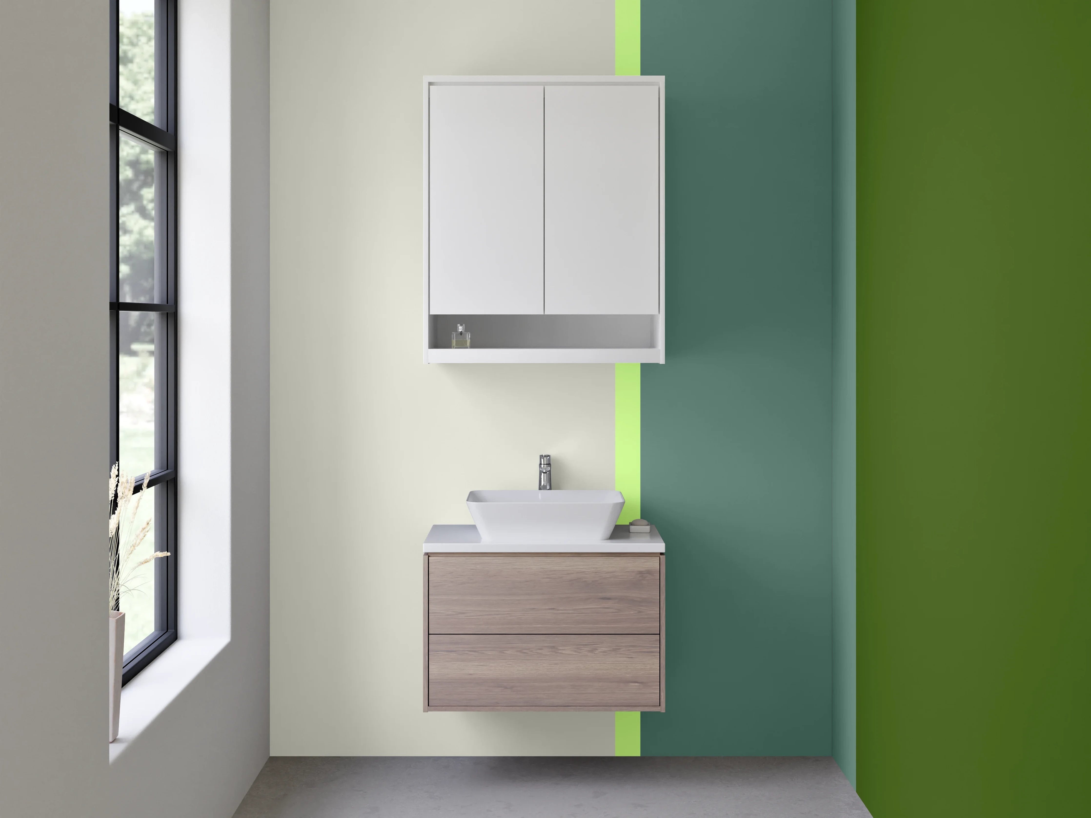 Waschbecken-Rückwand - Graue Wand mit Grüner Struktur