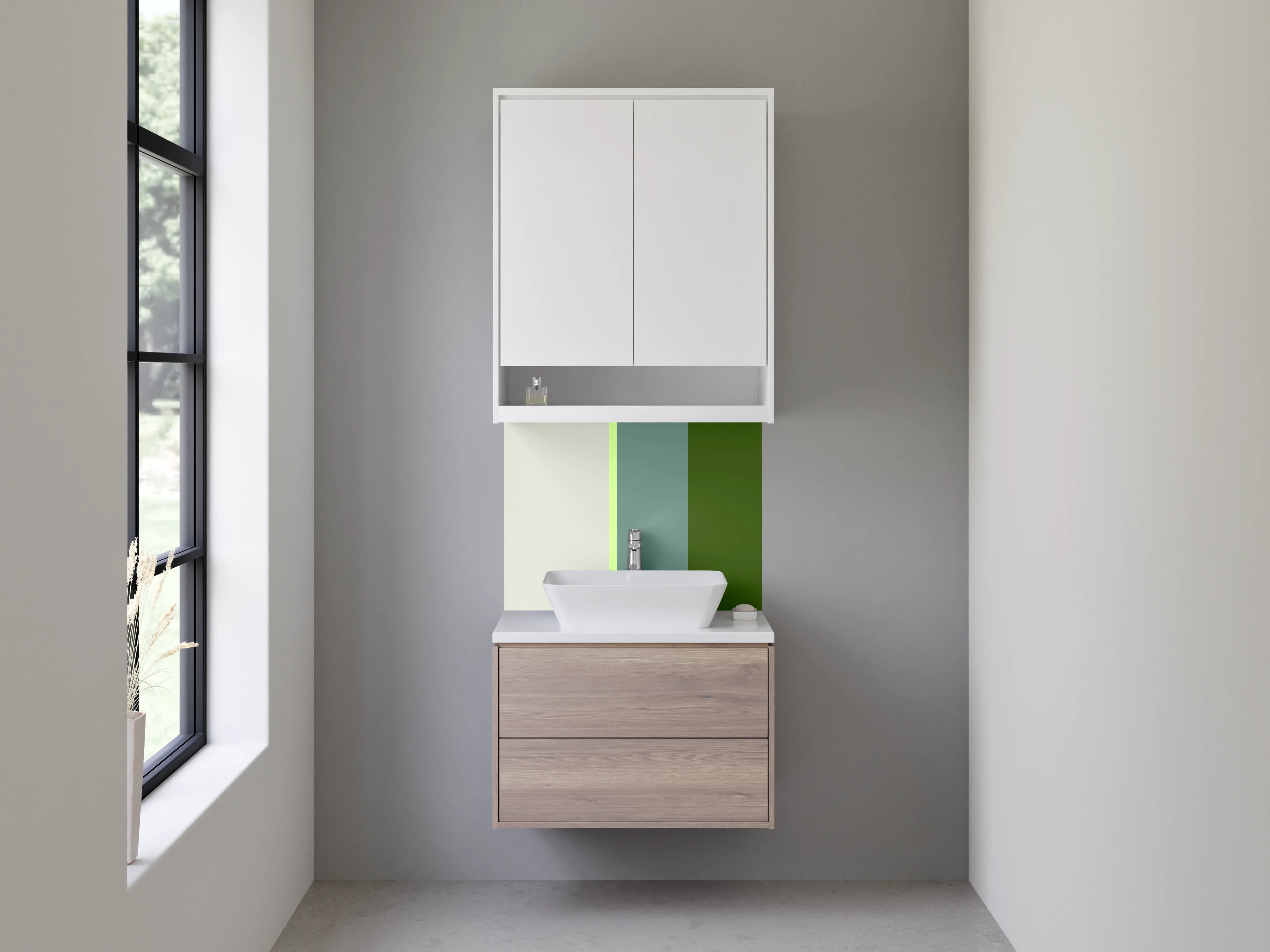 Waschbecken-Rückwand - Graue Wand mit Grüner Struktur