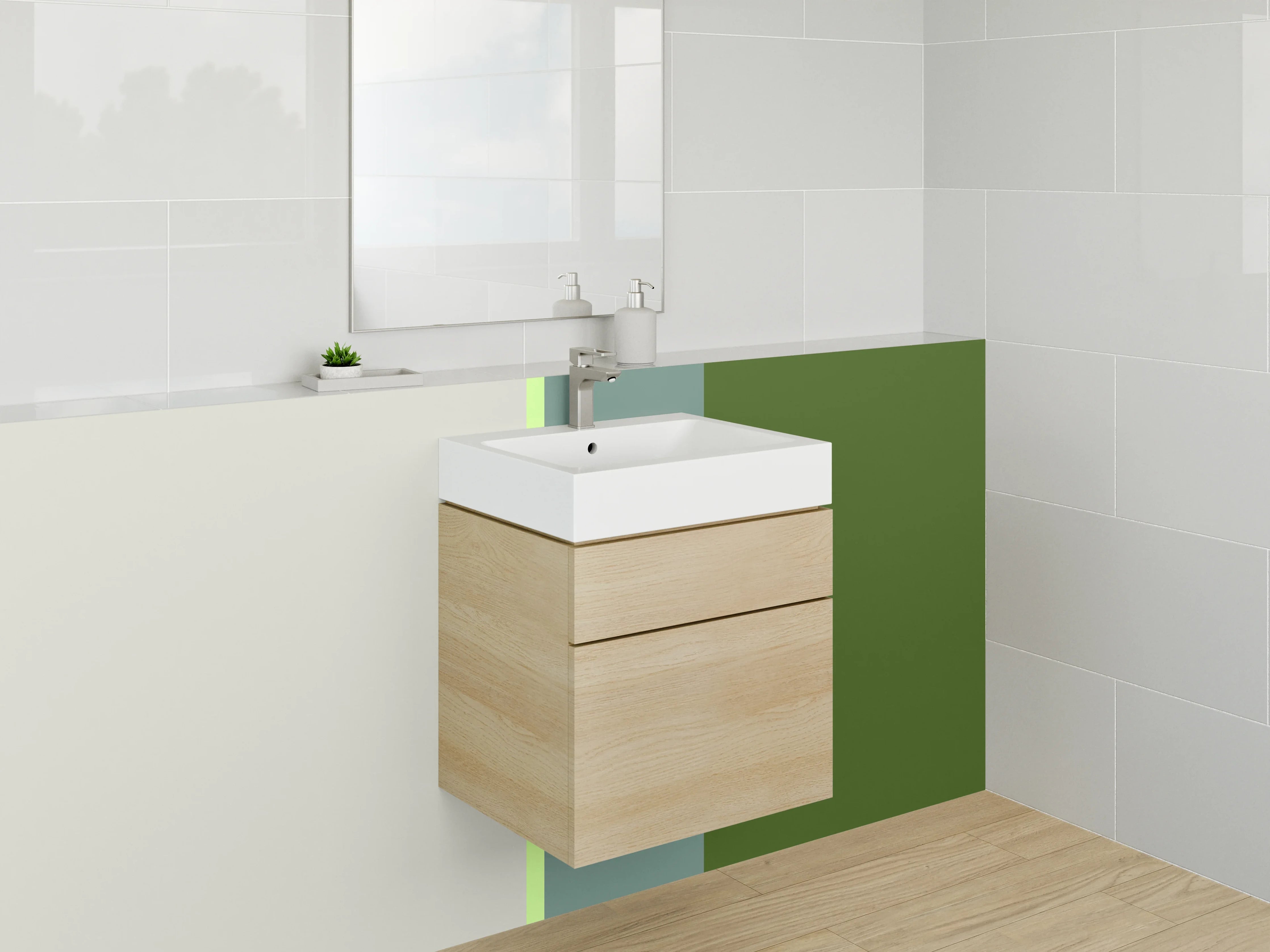 Waschbecken-Rückwand - Graue Wand mit Grüner Struktur