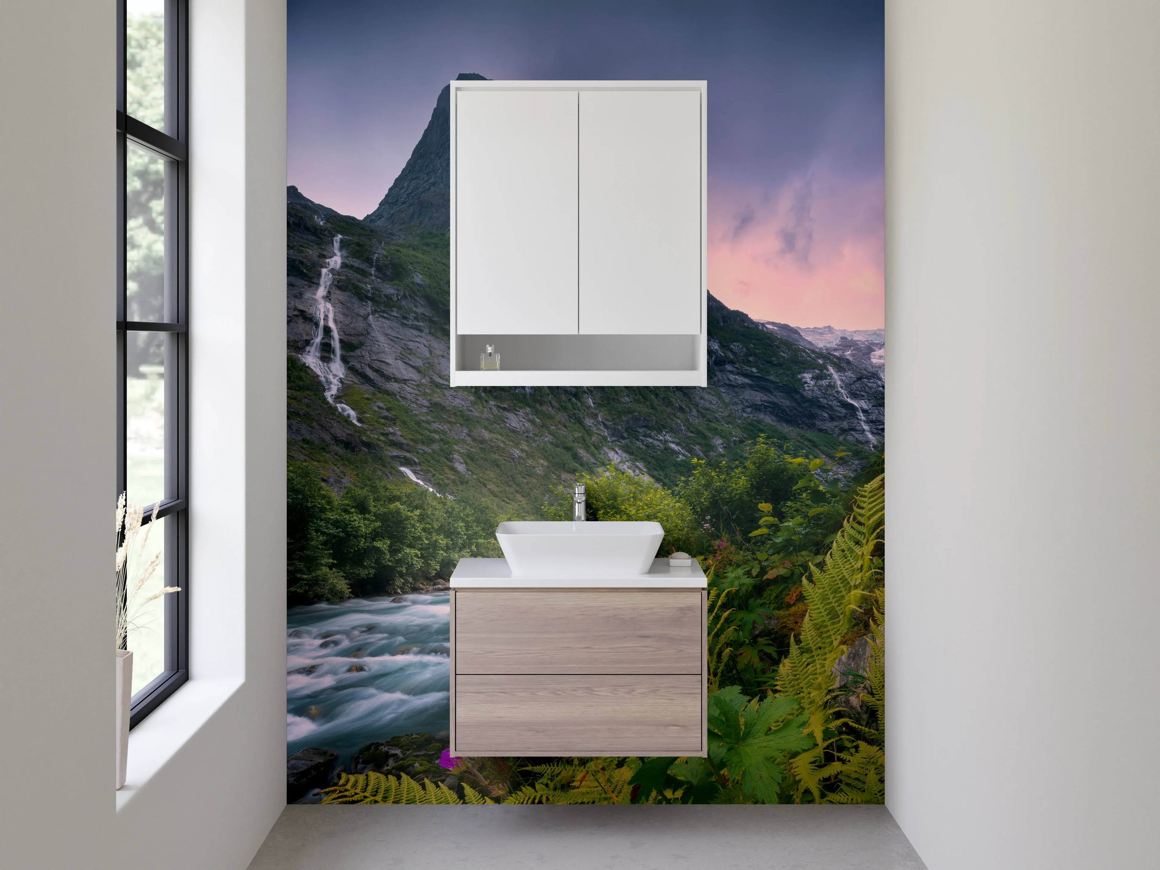 Waschbecken-Rückwand - Graue Wasserfallromantik