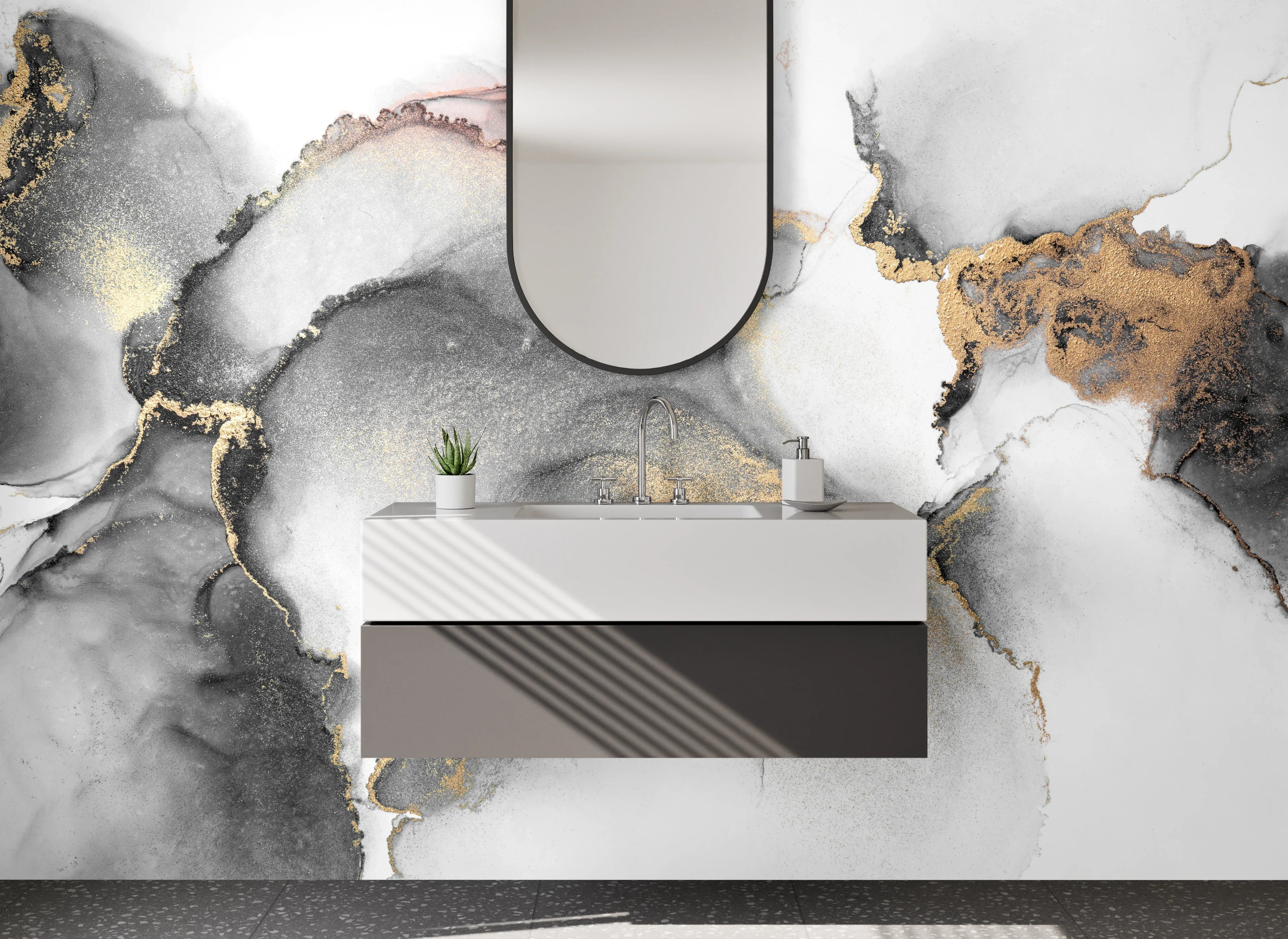 Waschbecken-Rückwand - Graue Wasserfarben-Textur