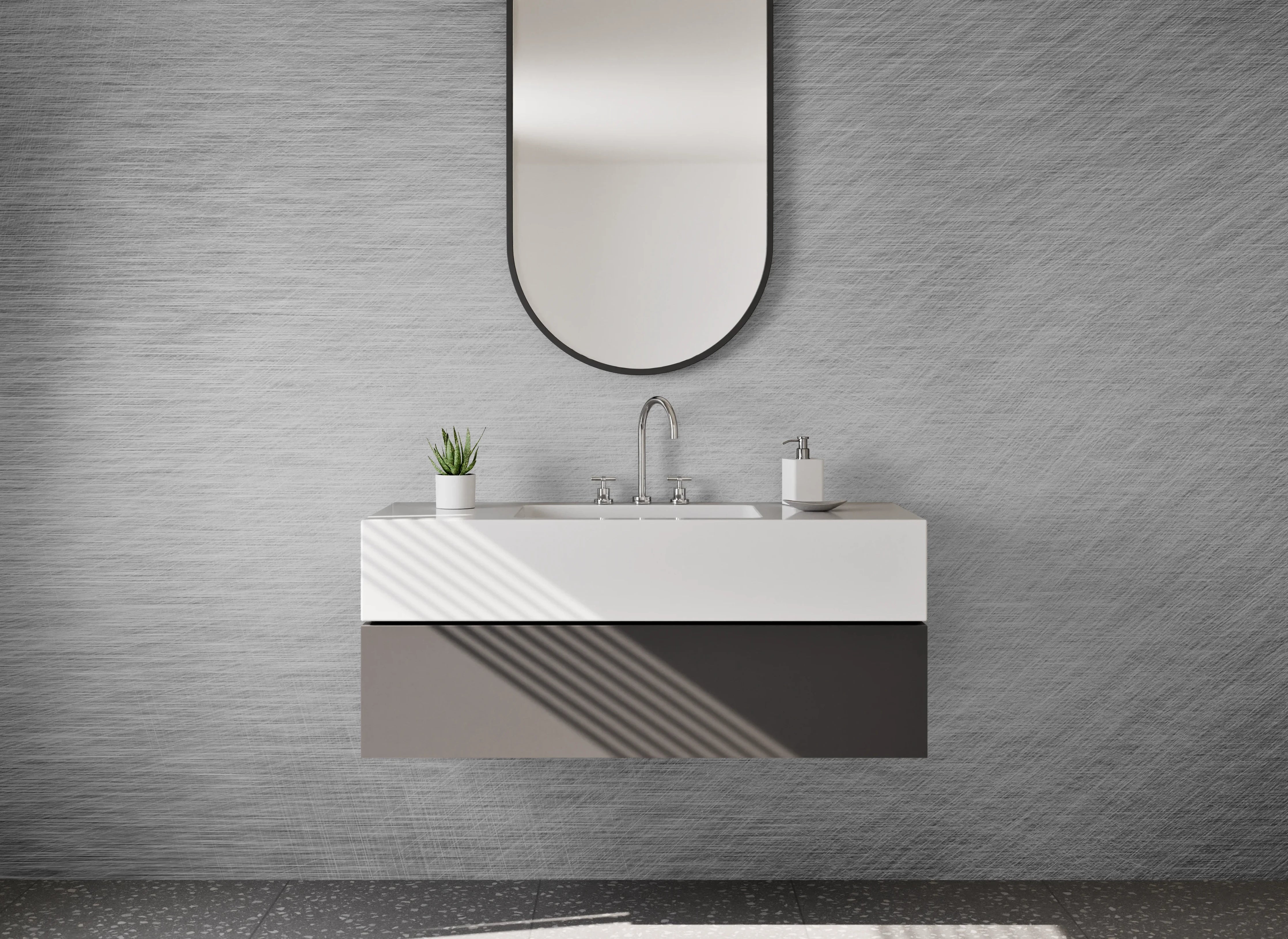 Waschbecken-Rückwand - Graue gebürstete Metalloptik