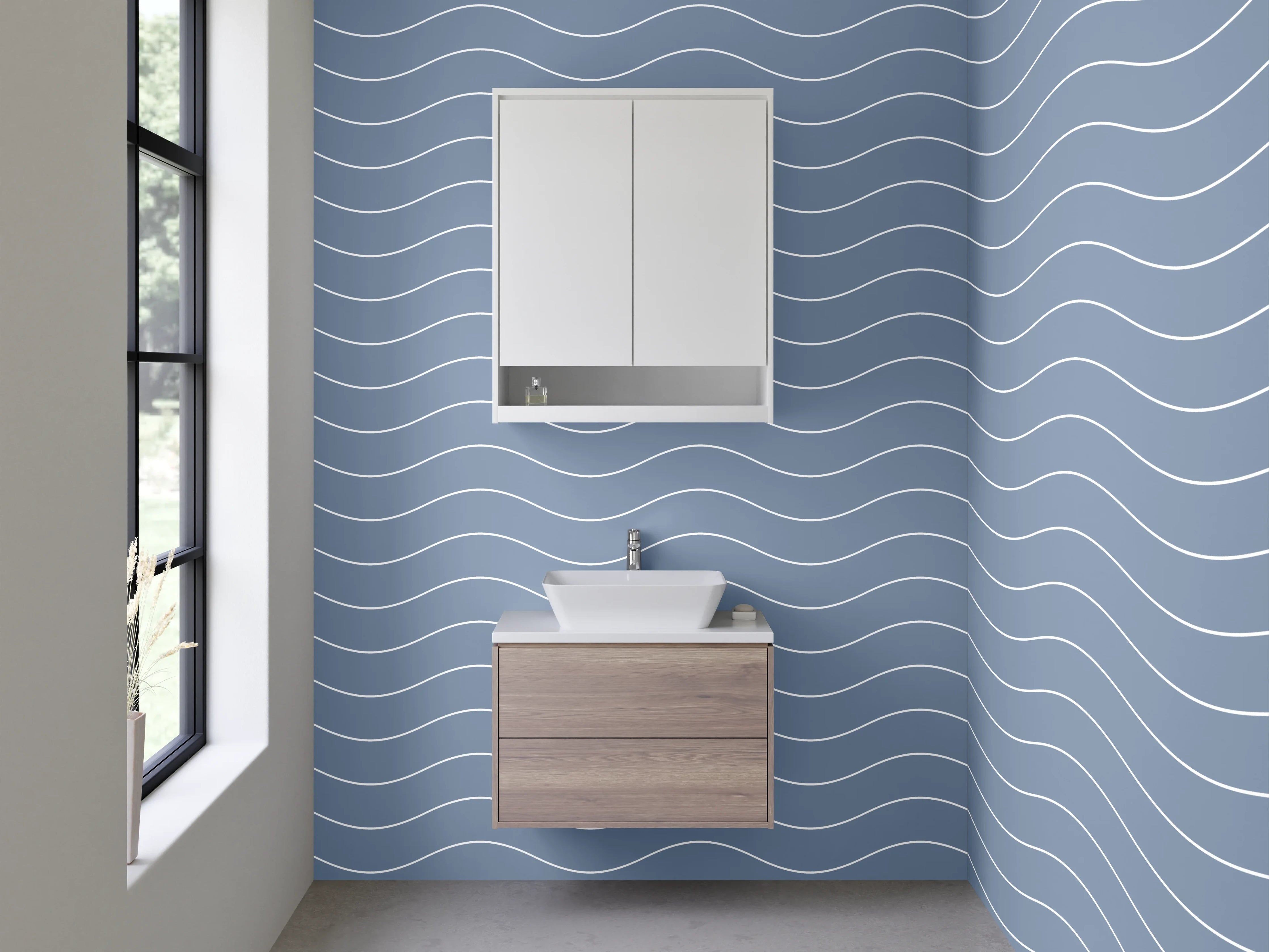 Waschbecken-Rückwand - Graue und Blaue Wasserbewegungen