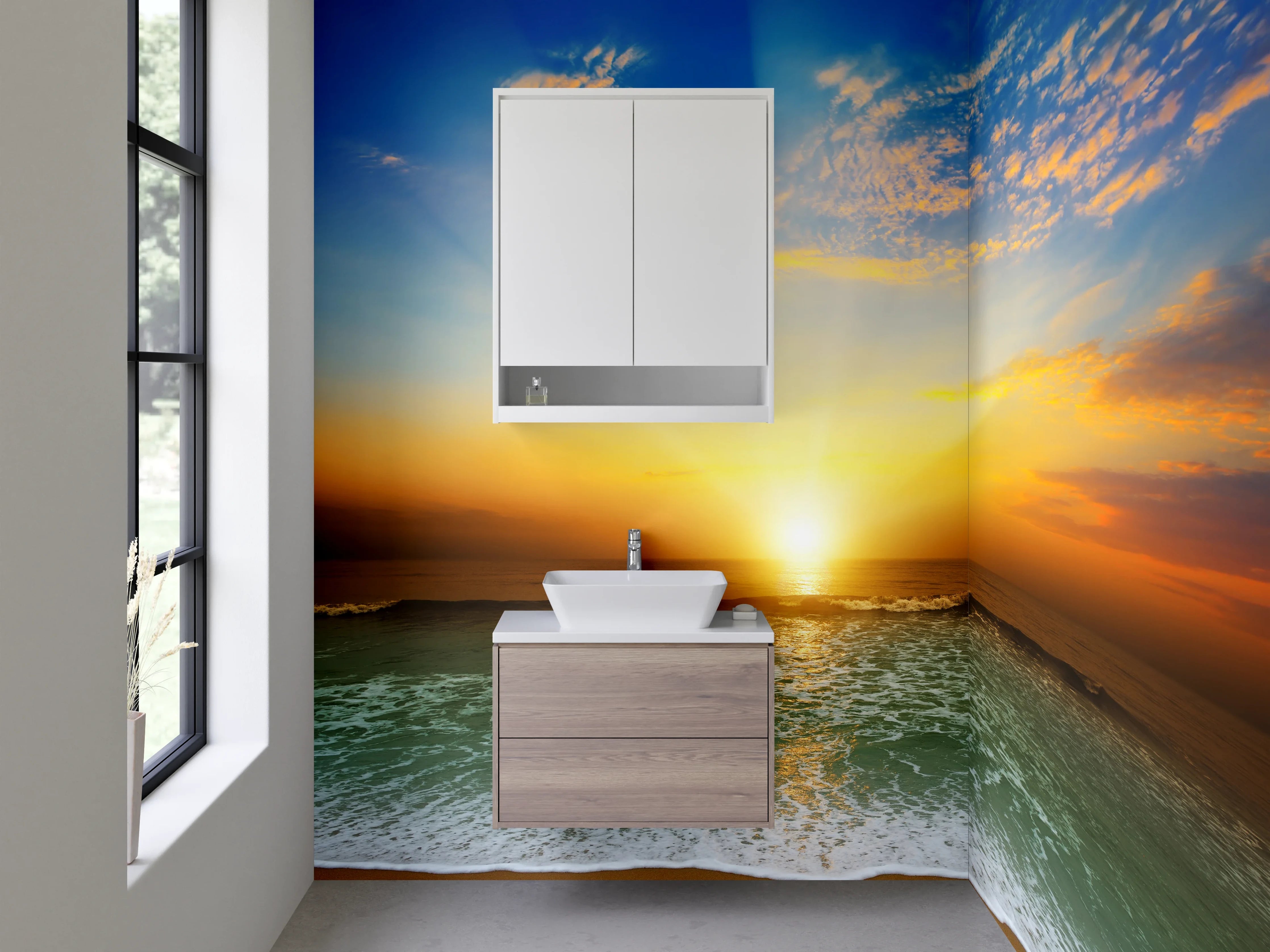 Waschbecken-Rückwand - Grauer Abendhimmel am weißen Strand