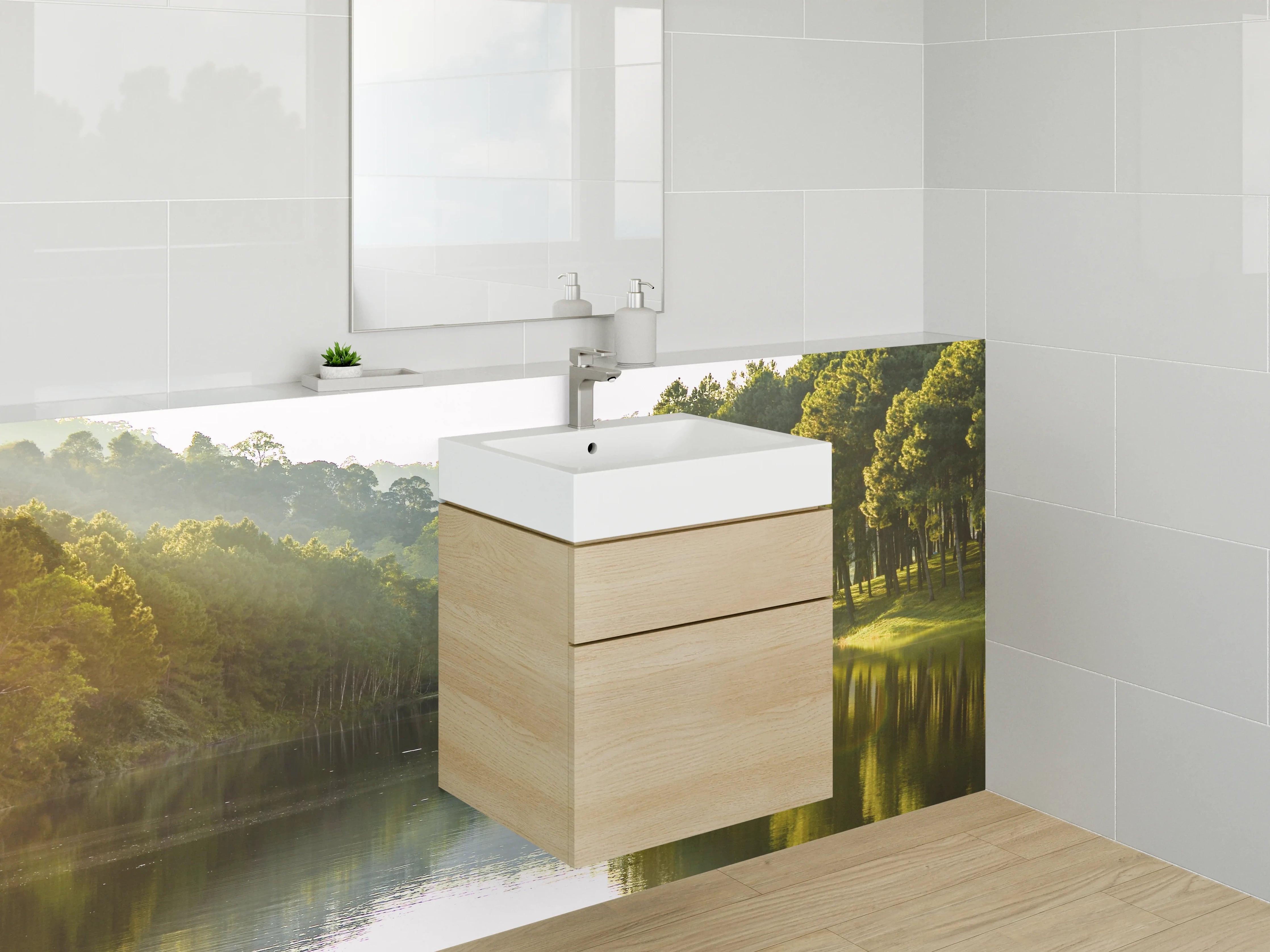 Waschbecken-Rückwand - Grauer Hauch über weißer Wasserwand