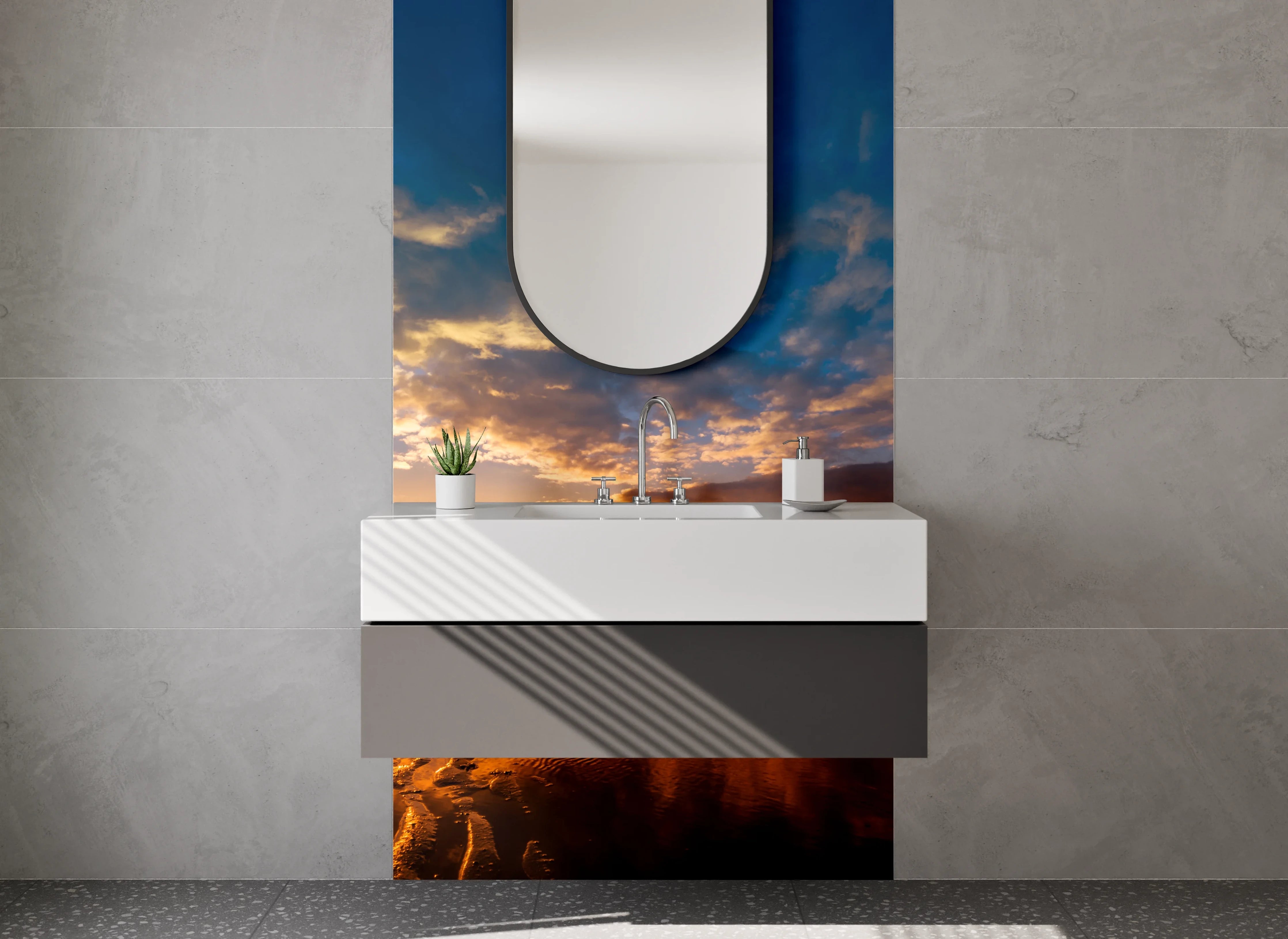 Waschbecken-Rückwand - Grauer Horizont bei Abendlicht