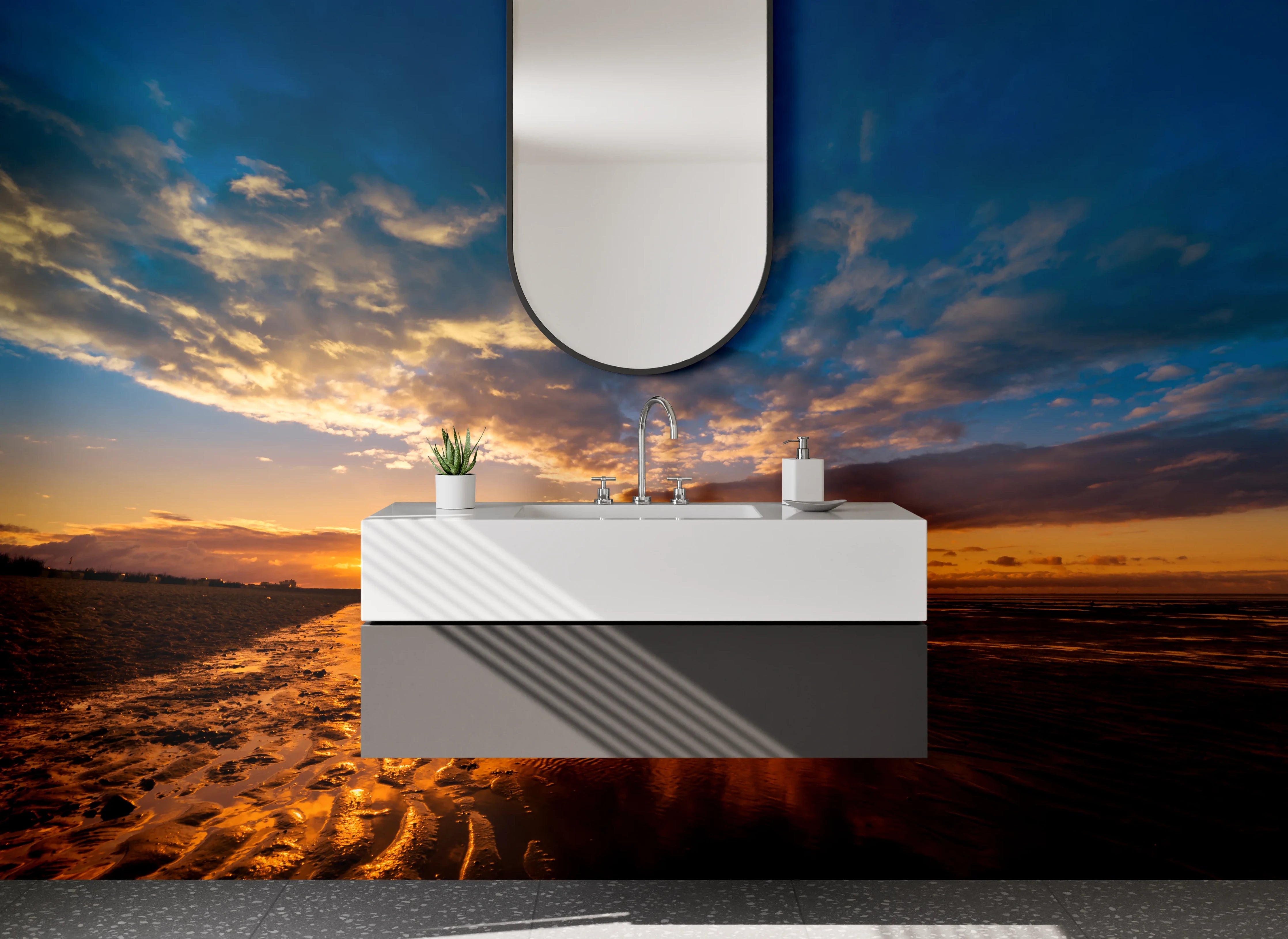 Waschbecken-Rückwand - Grauer Horizont bei Abendlicht