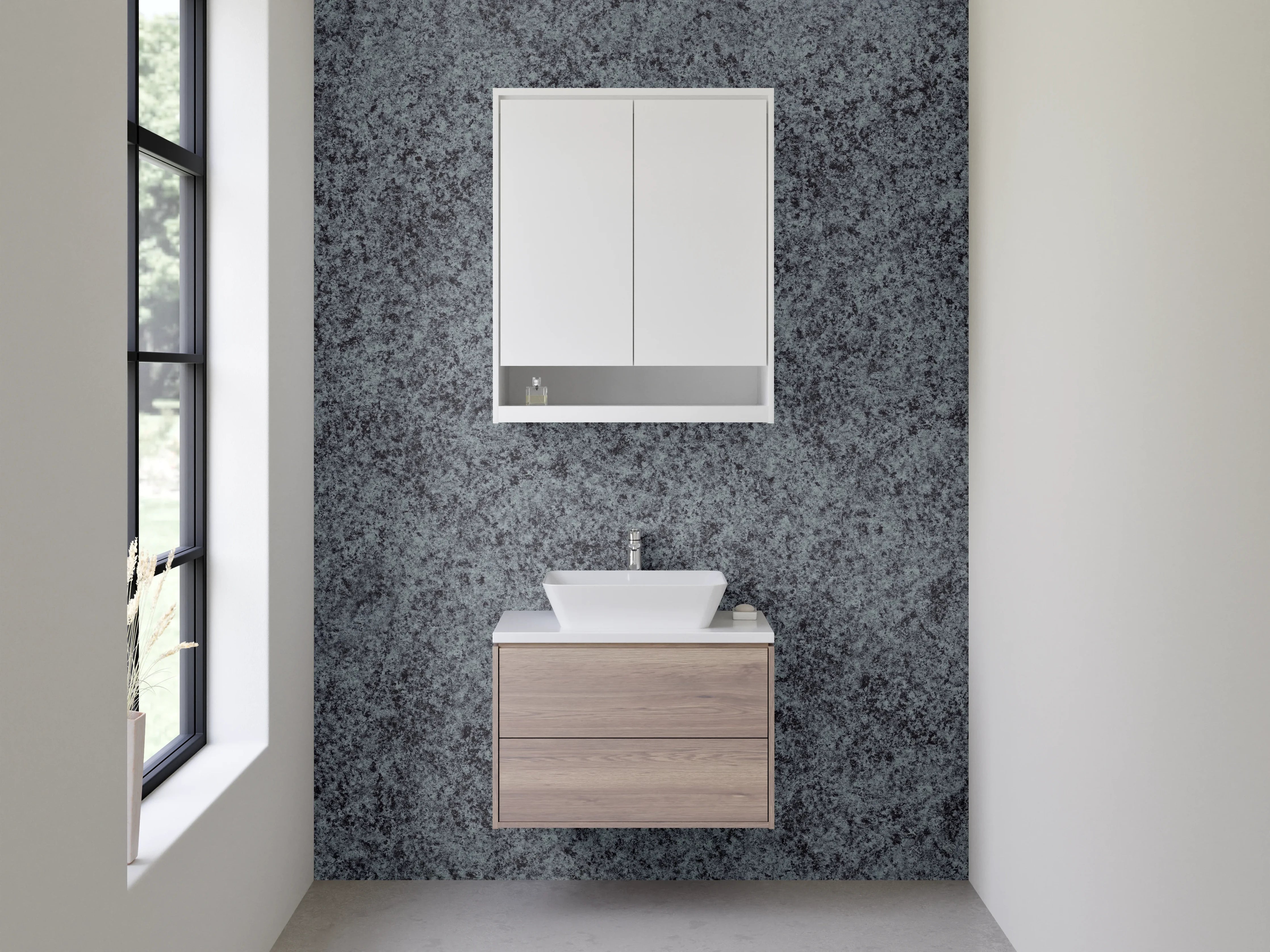 Waschbecken-Rückwand - Grauer Linoleum Bodenbelag