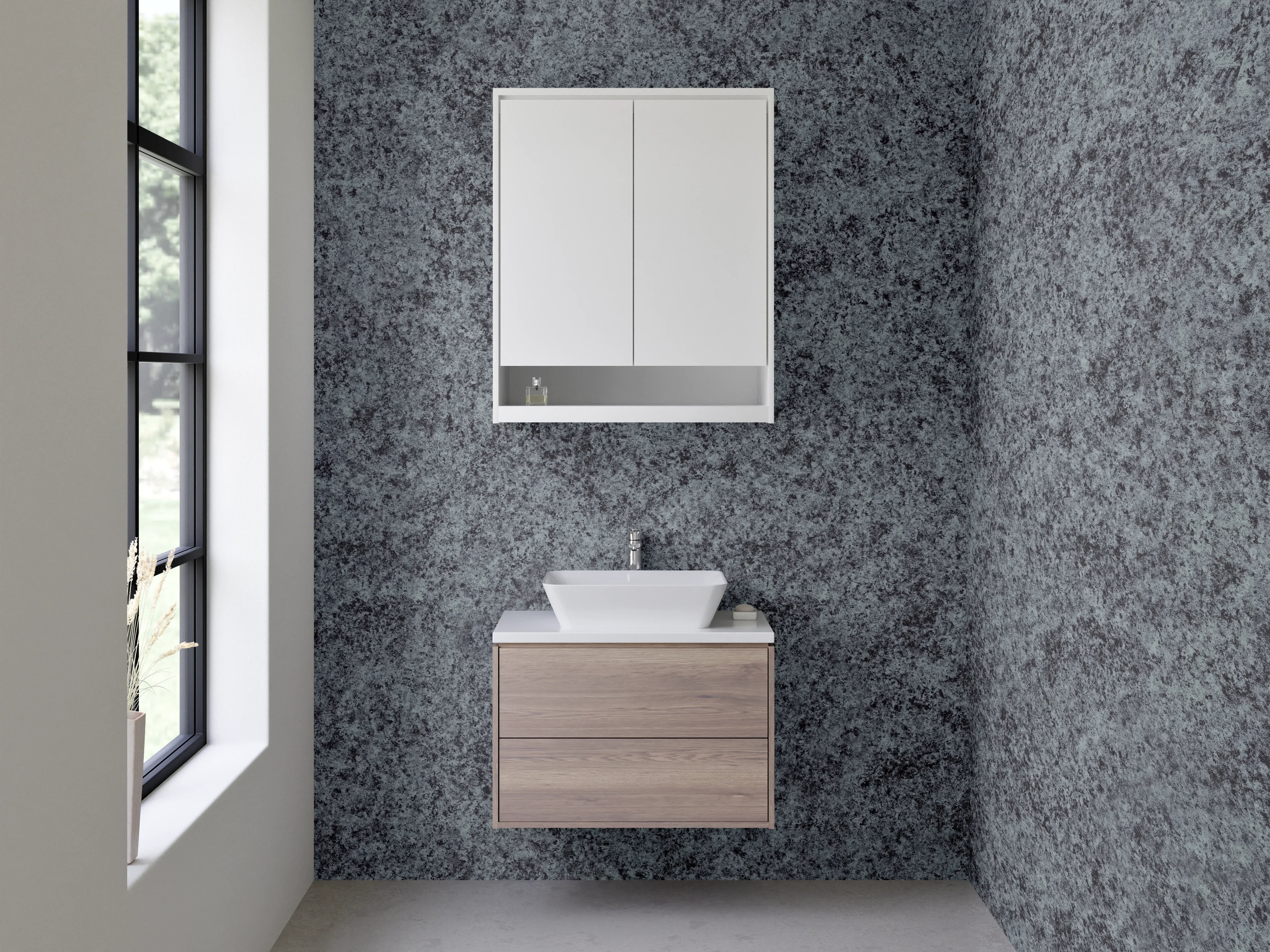 Waschbecken-Rückwand - Grauer Linoleum Bodenbelag