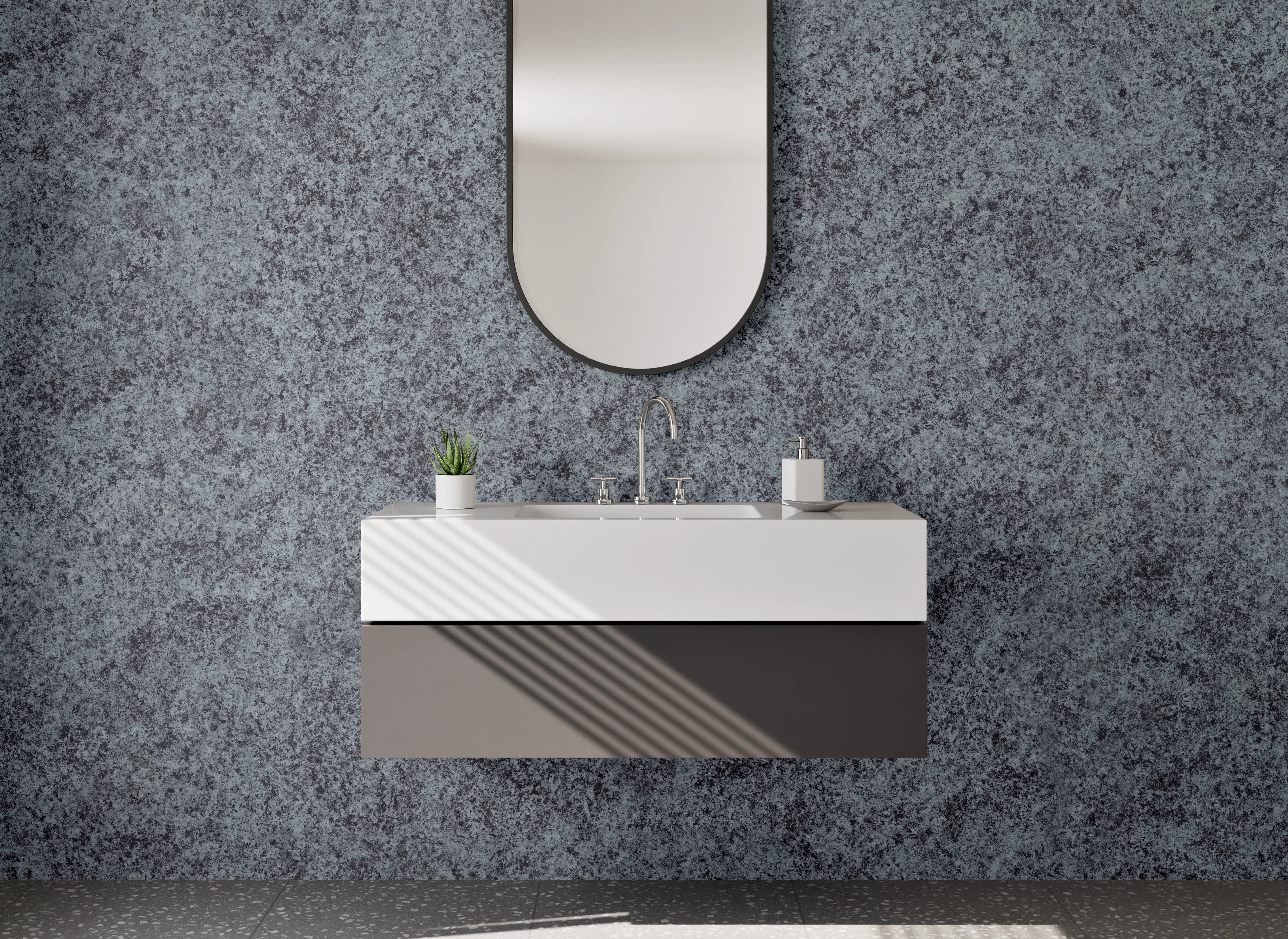 Waschbecken-Rückwand - Grauer Linoleum Bodenbelag