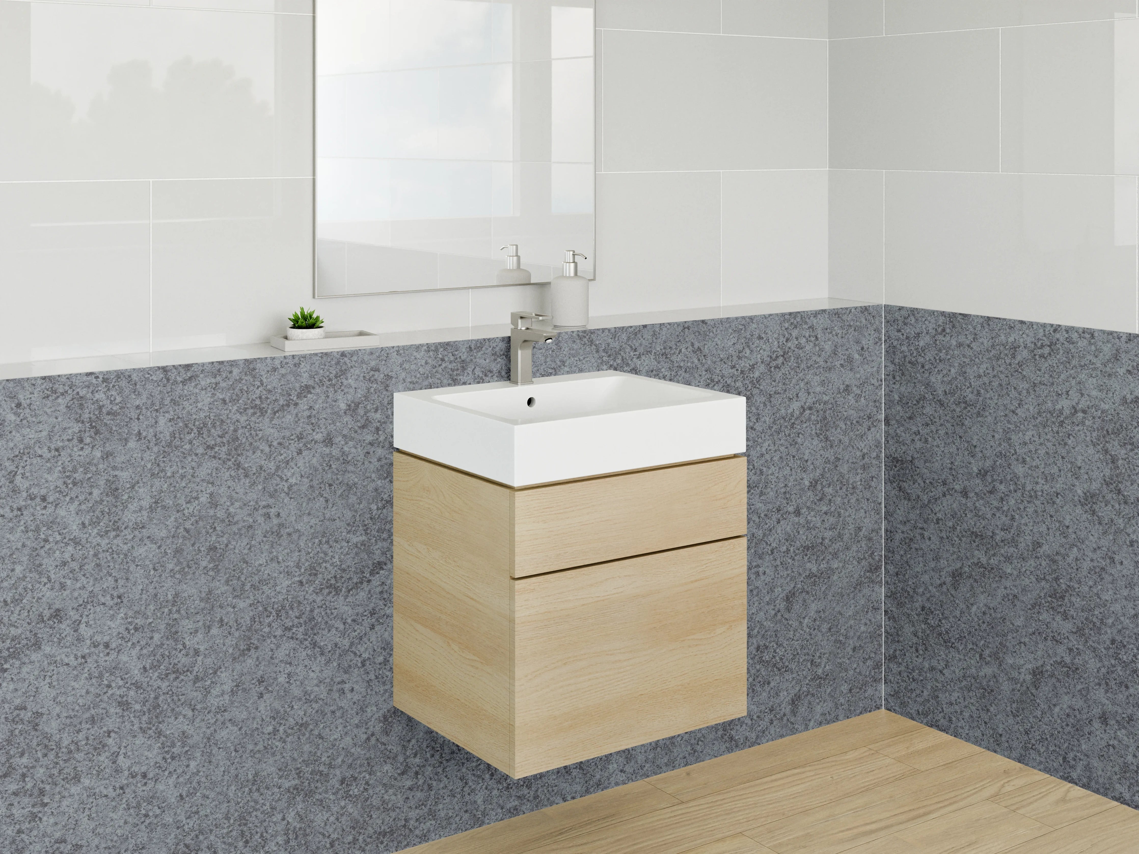 Waschbecken-Rückwand - Grauer Linoleum Bodenbelag