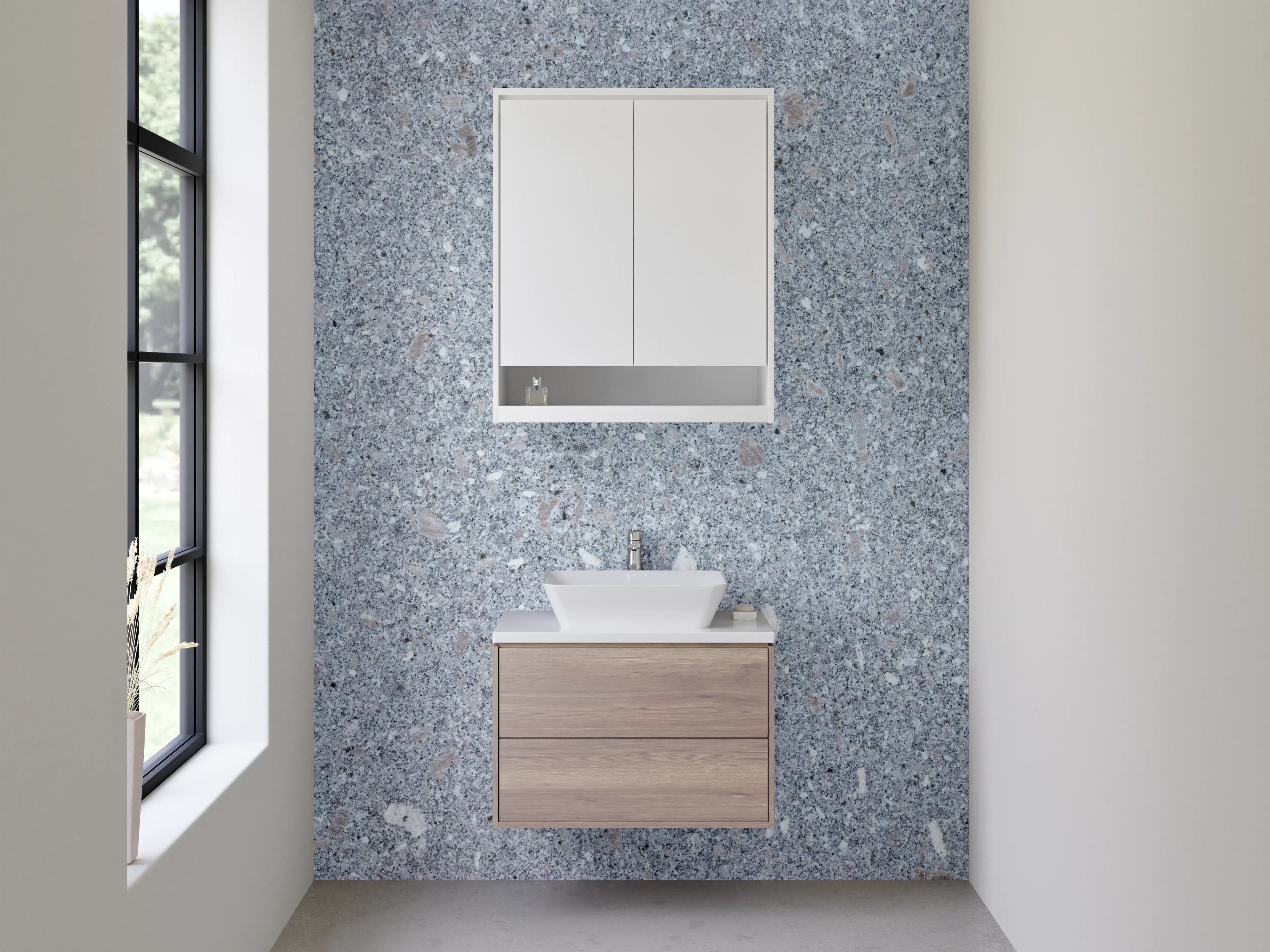 Waschbecken-Rückwand - Grauer Marmor-Look Steinstruktur