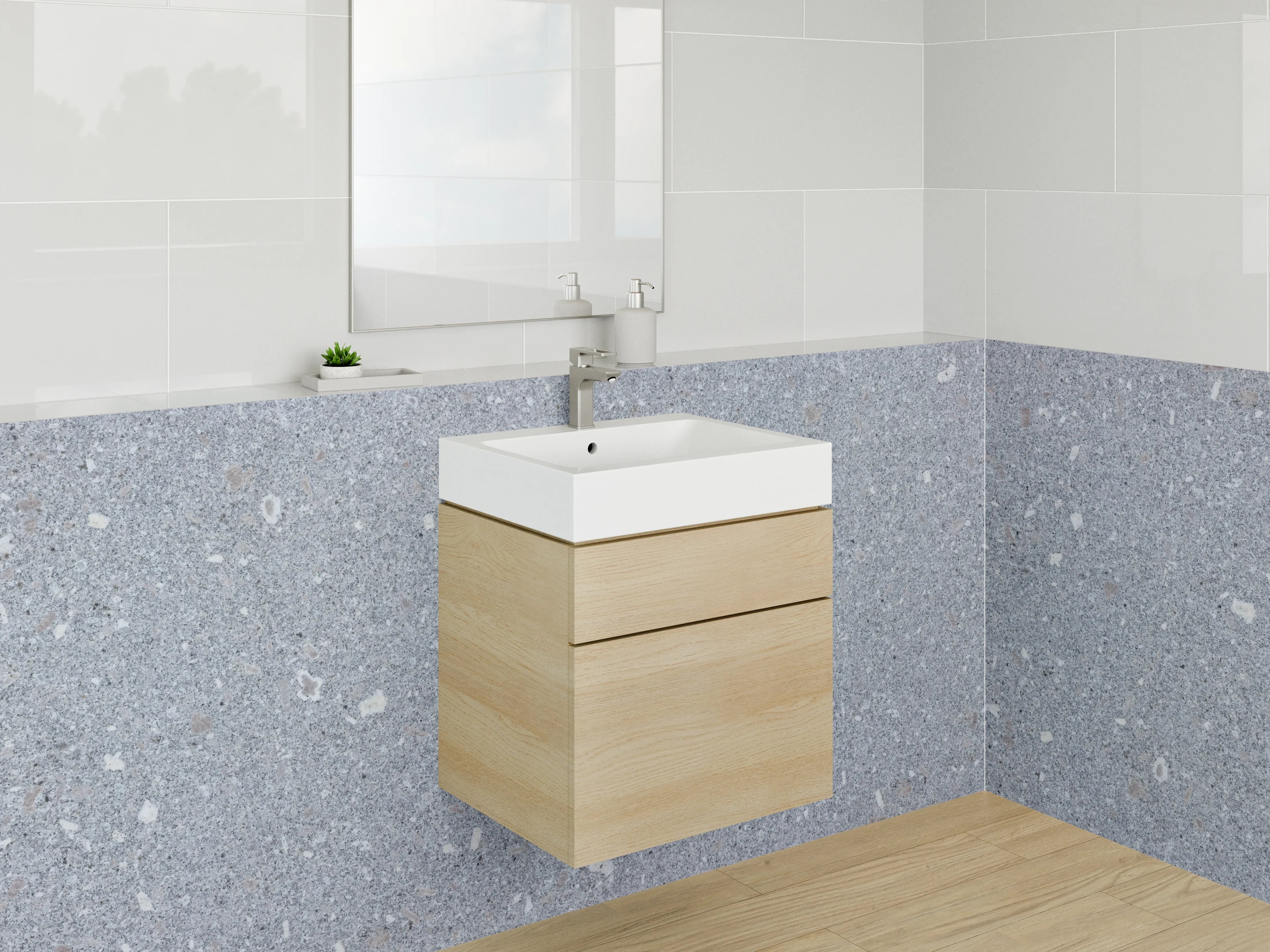 Waschbecken-Rückwand - Grauer Marmor-Look Steinstruktur