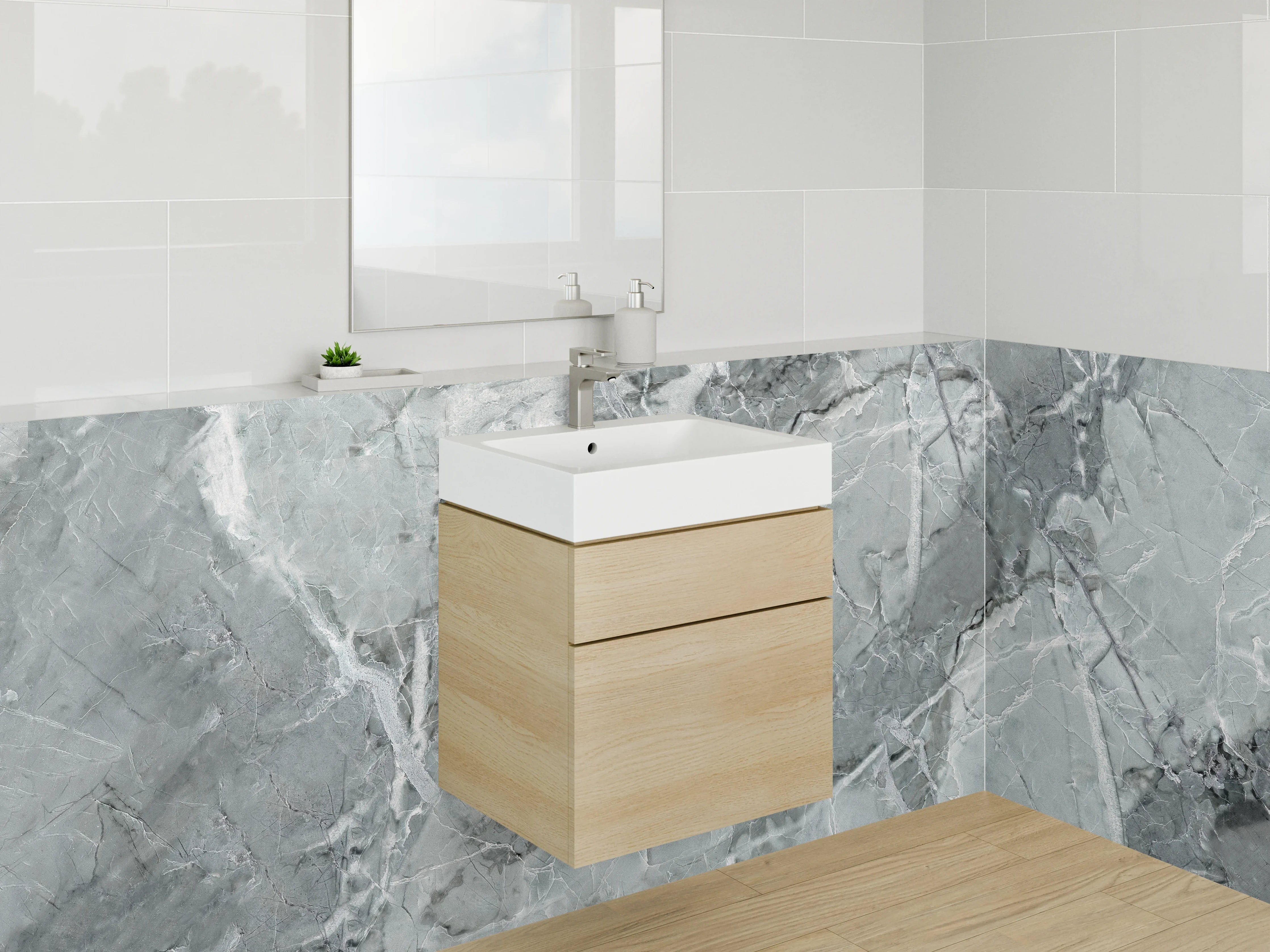 Waschbecken-Rückwand - Grauer Marmor Look für Küche & Bad