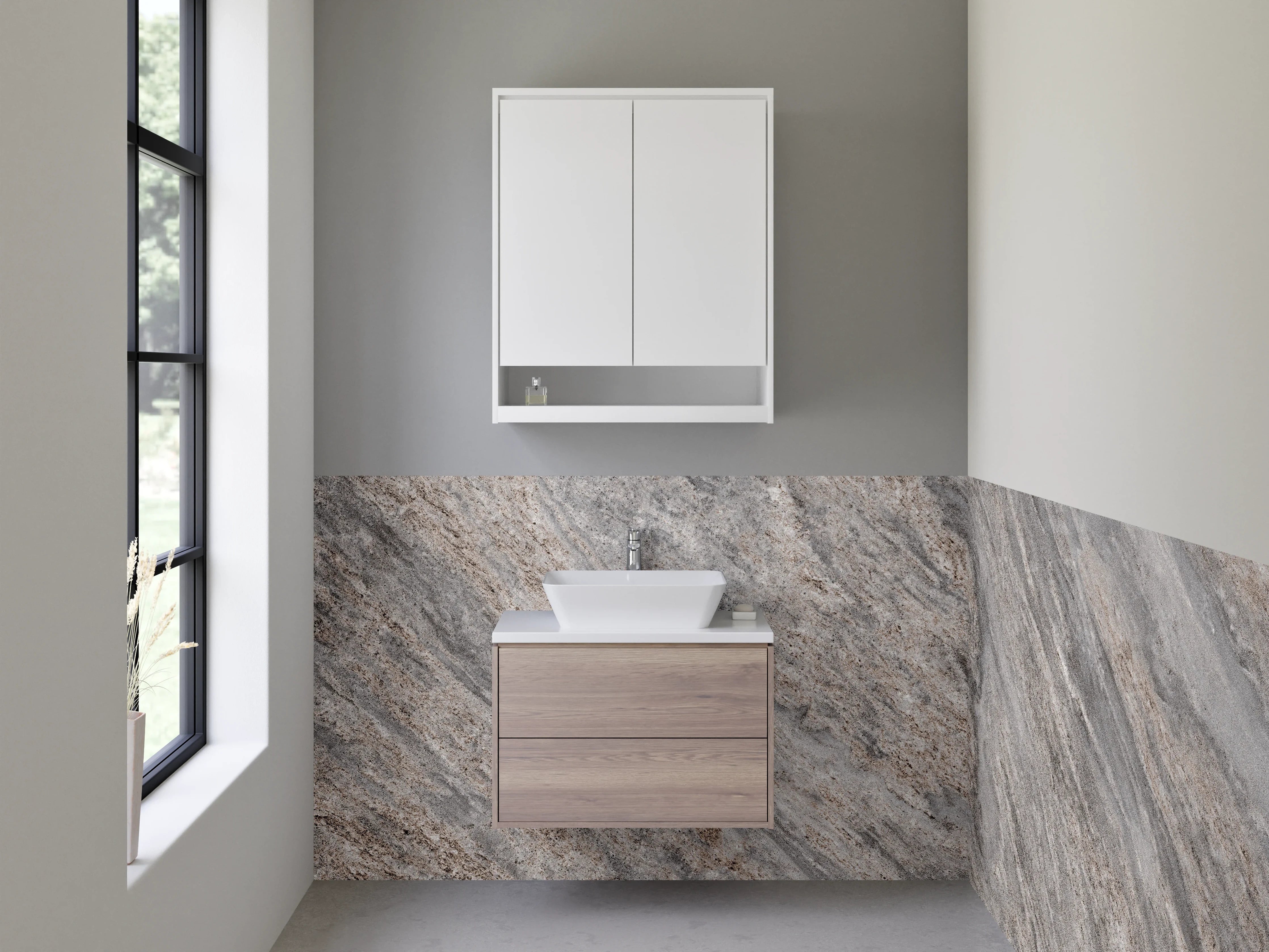 Waschbecken-Rückwand - Grauer Marmor Natursteinoptik