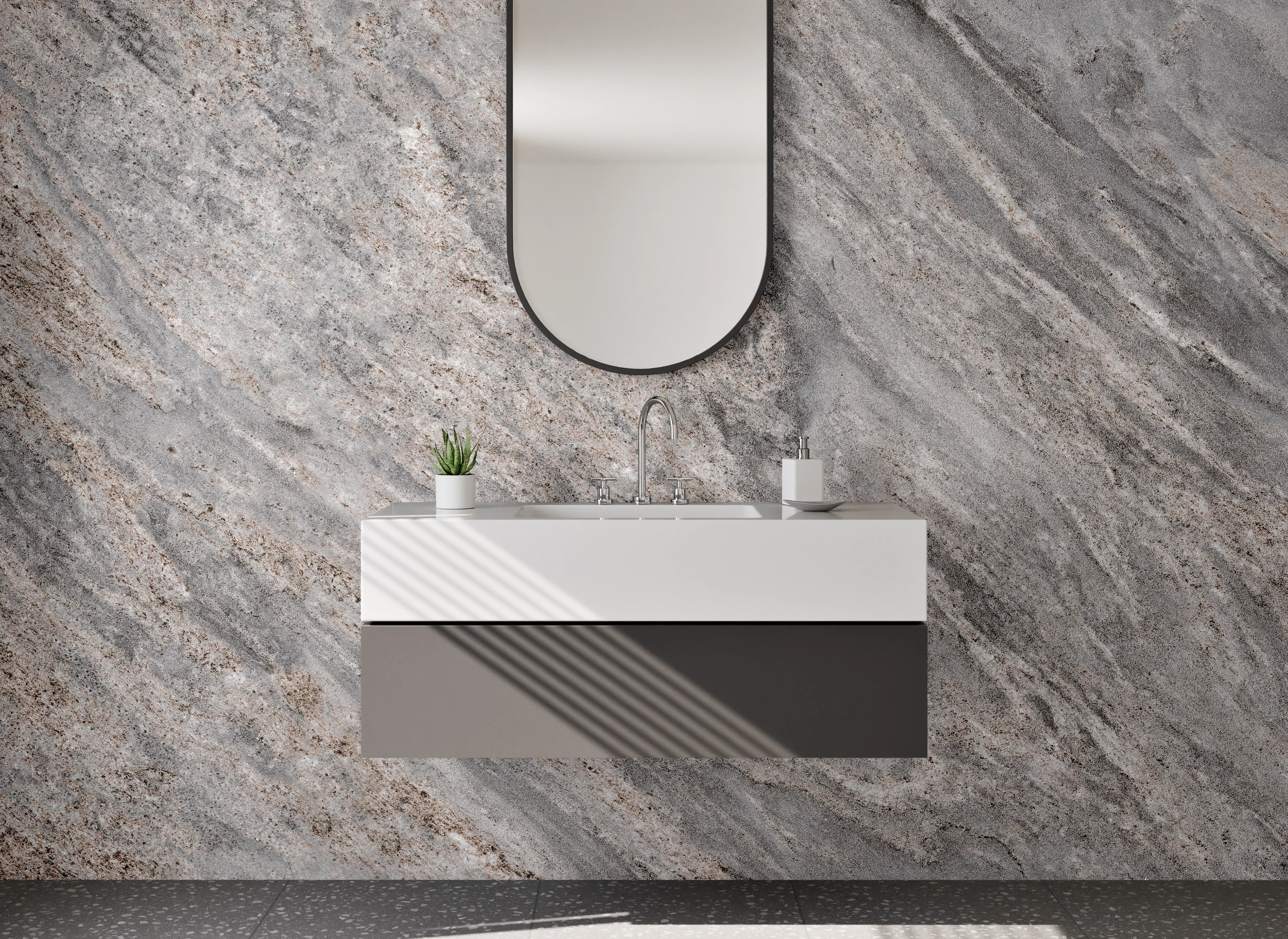 Waschbecken-Rückwand - Grauer Marmor Natursteinoptik
