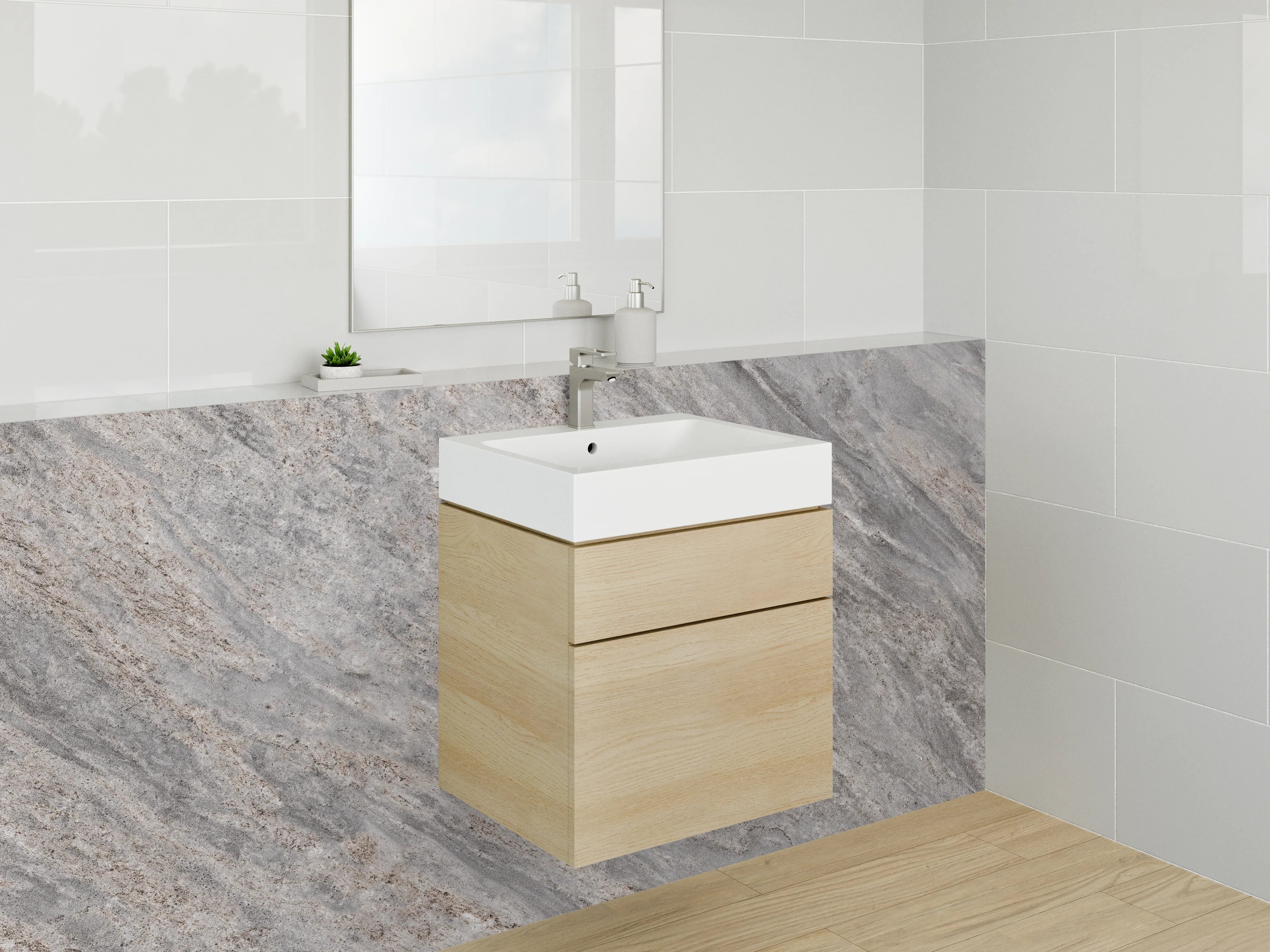 Waschbecken-Rückwand - Grauer Marmor Natursteinoptik